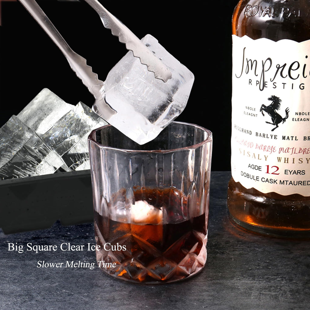 Bangp Clear Ice Cube Tray with Lid,Premium Clear Ice Cube Maker Mold,Large Size Silicone 8 Cavity Clear Ice Maker with Reusable Storage Bag,Makes 8 Crystal Clear Ice Cubes for Whiskey and Cocktail