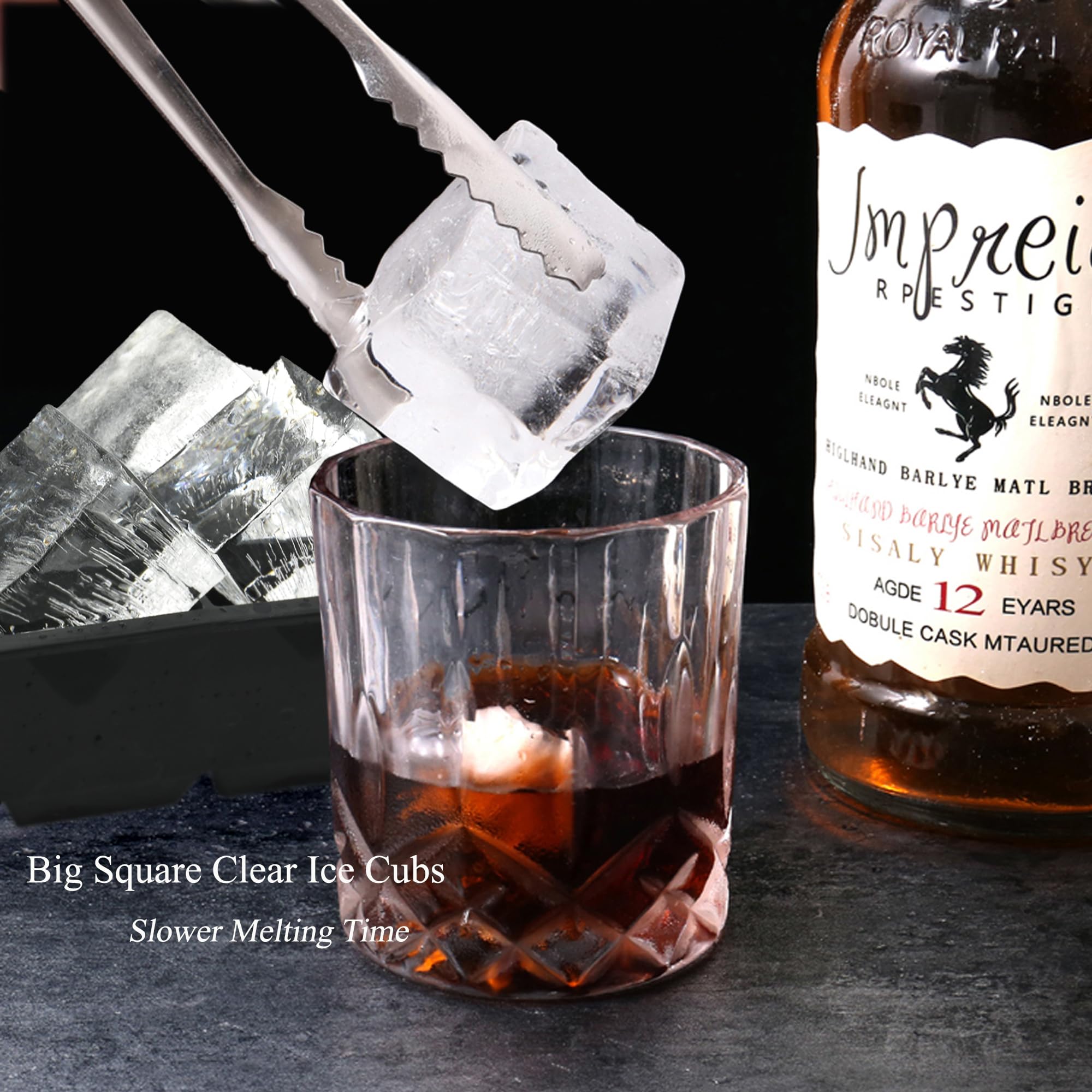 Bangp Clear Ice Cube Tray with Lid,Premium Clear Ice Cube Maker Mold,Large Size Silicone 8 Cavity Clear Ice Maker with Reusable Storage Bag,Makes 8 Crystal Clear Ice Cubes for Whiskey and Cocktail