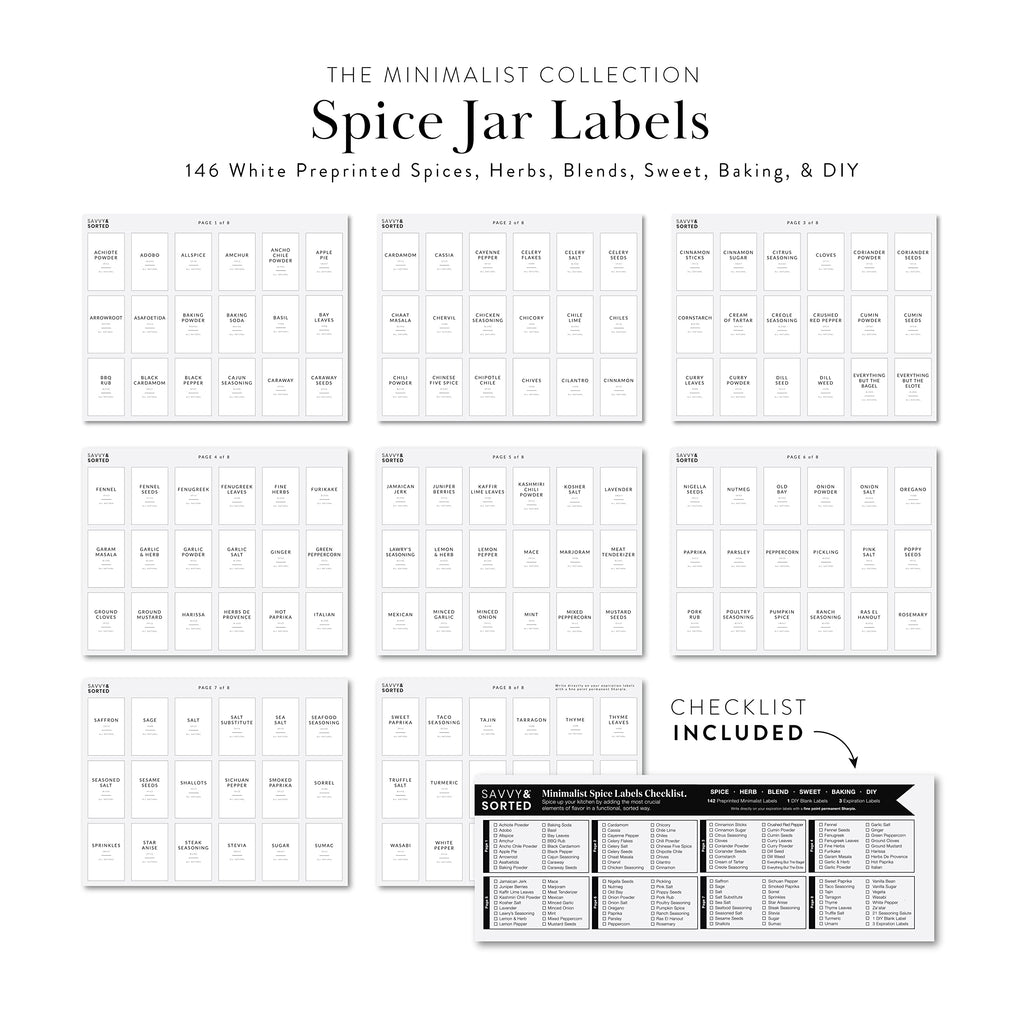 Minimalist Spice Jar Labels – 146 Preprinted Stickers for Spice, Herb & Seasoning Containers – Kitchen Pantry Organization