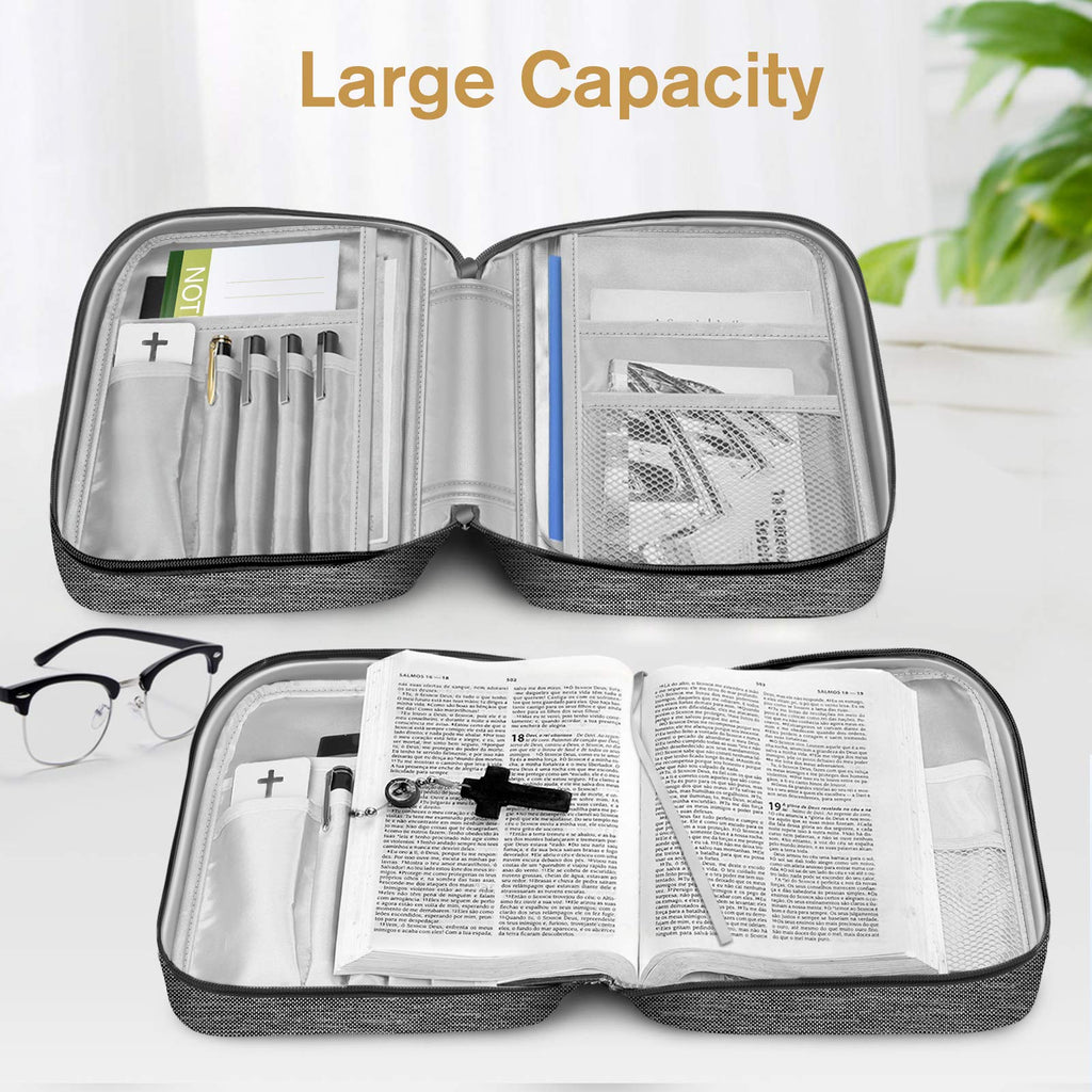 FINPAC Bible Cover, Carrying Book Case Church Bag Bible Protective with Handle and Zippered Pocket, Gift for Mother Lady Women Men, Gray