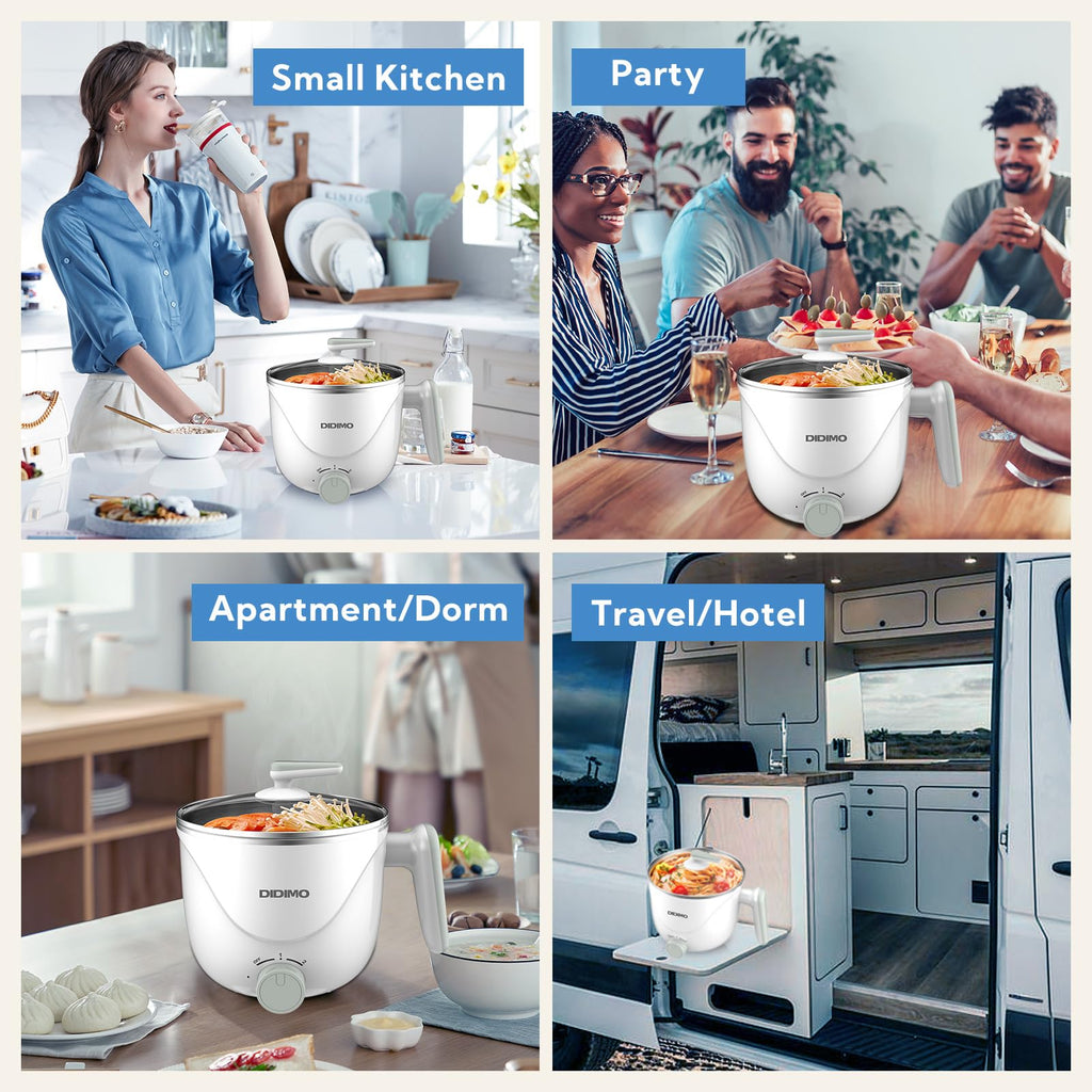 Hot Pot Electric, 1.5L Pink Portable Ramen Cooker with Over-Heating/Boil Dry Protection, Mini Hot Pot for Ramen, Egg, Pasta, Dumpling, Soup, Porridge, Oatmeal (White)