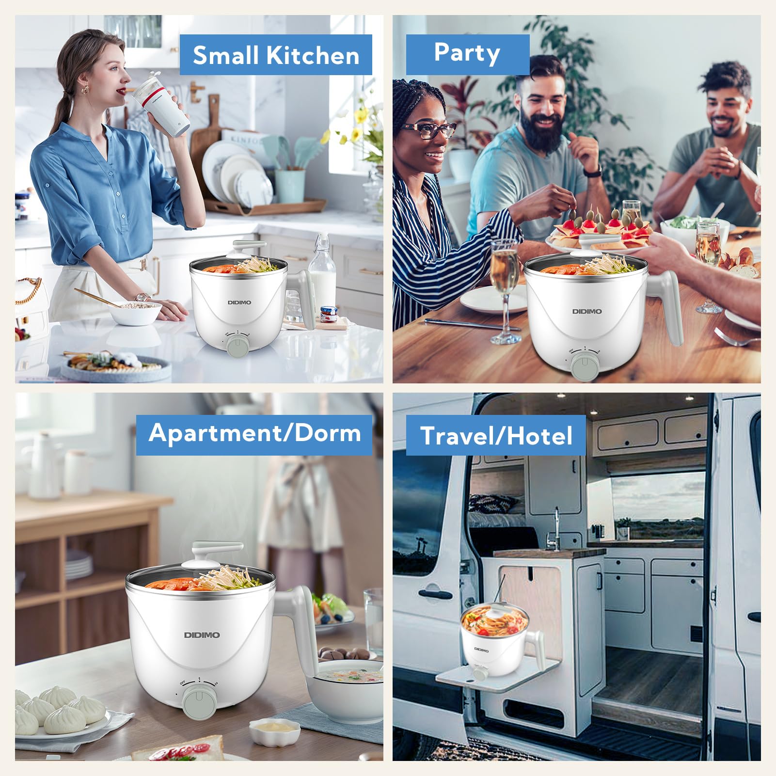 Hot Pot Electric, 1.5L Pink Portable Ramen Cooker with Over-Heating/Boil Dry Protection, Mini Hot Pot for Ramen, Egg, Pasta, Dumpling, Soup, Porridge, Oatmeal (White)