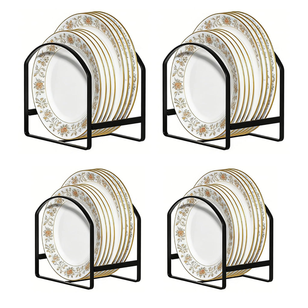 4 Pack Kitchen Plate Holder Organizer for Cabinet Space Saver Dinner Dish Plate Storage Rack Upright Dish Drying Racks Metal Dish Racks Stand for Cupboard and Countertop 2 Large 2 Small Black