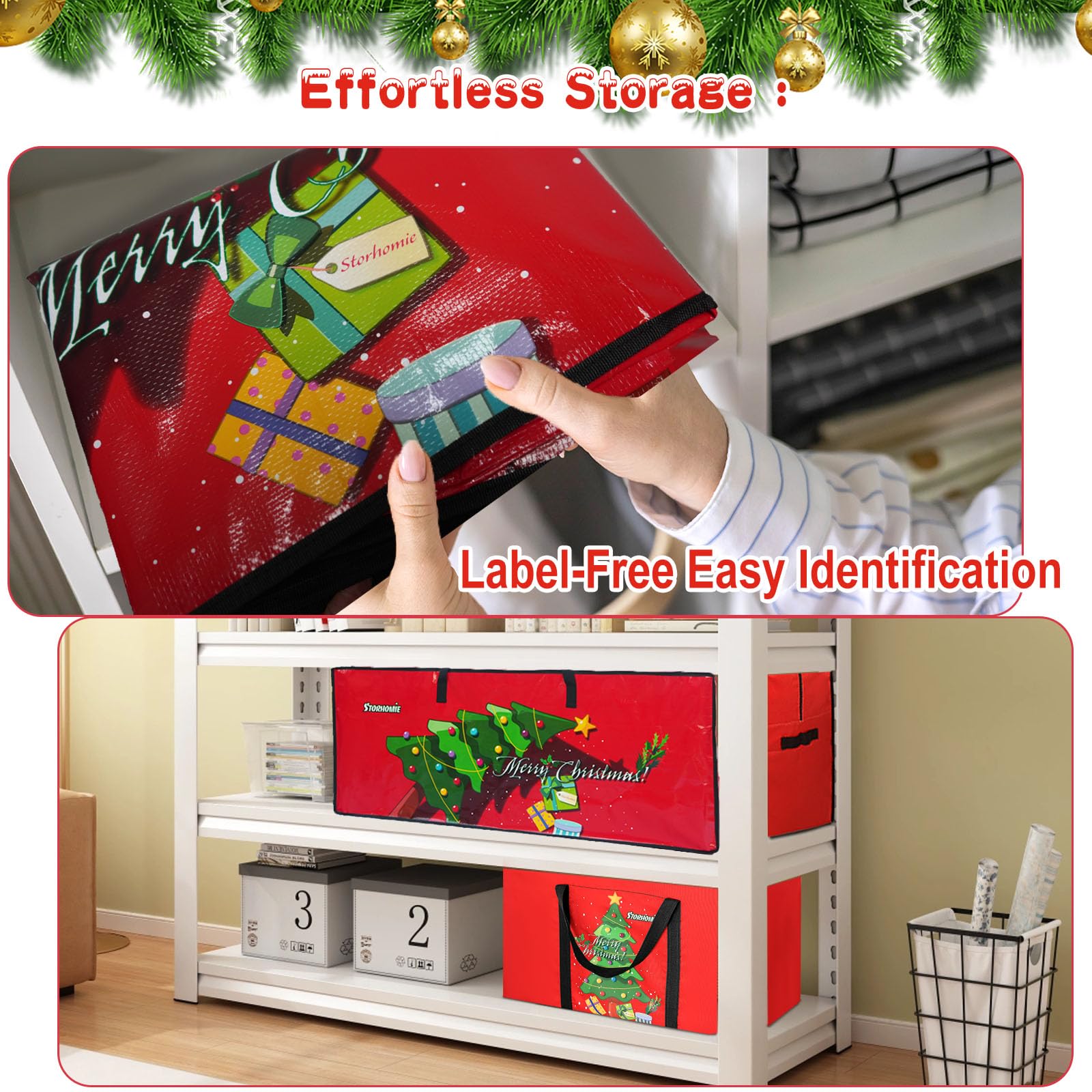 Storhomie Christmas Tree Storage Bag 7.5FT, Heavy-Duty Christmas Tree Bag,Extra-Thick Durable Waterproof Material,Christmas Tree Storage for Disassembling Artificial Tree with 3 Organizer Pouches