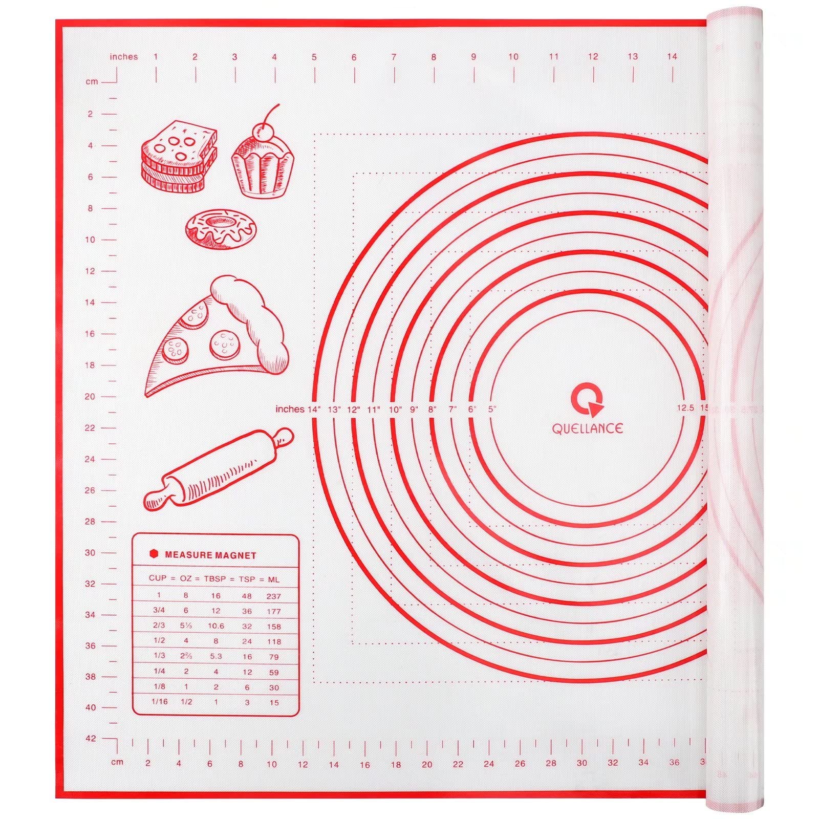 Silicone Baking Mat, Pastry Mat for Rolling Dough Non Slip Extra Large, 20" x 28", Red, Fondant Mat