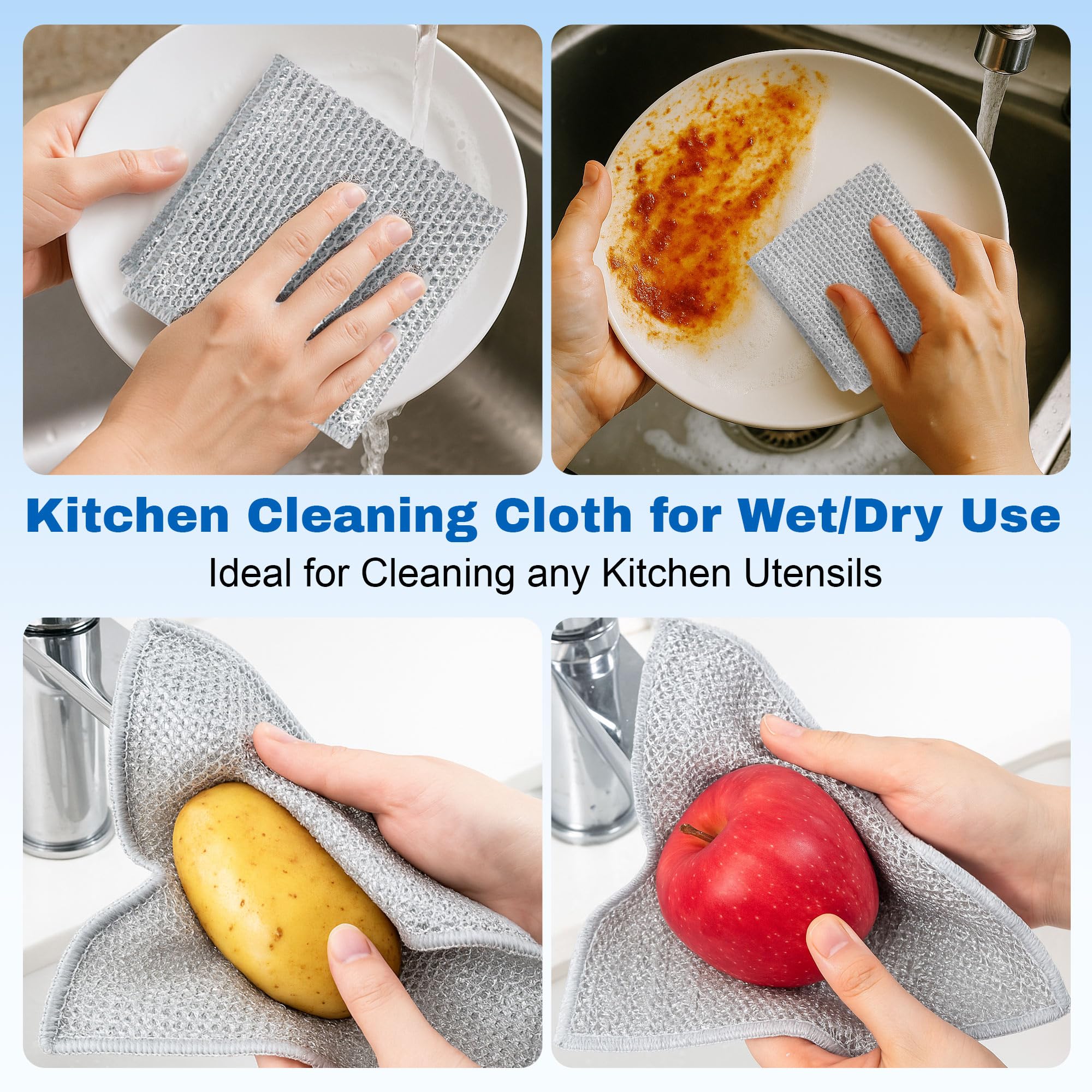 36 Pcs Cleaning Cloths for Wet & Dry, 20 x 20cm Non Scratch Steel Wire Dishwashing Rag, Double Sided Mesh Metal Dish Cloth, Multipurpose Wire Miracle Cleaning Cloths for Kitchen, Cookware, Dishes