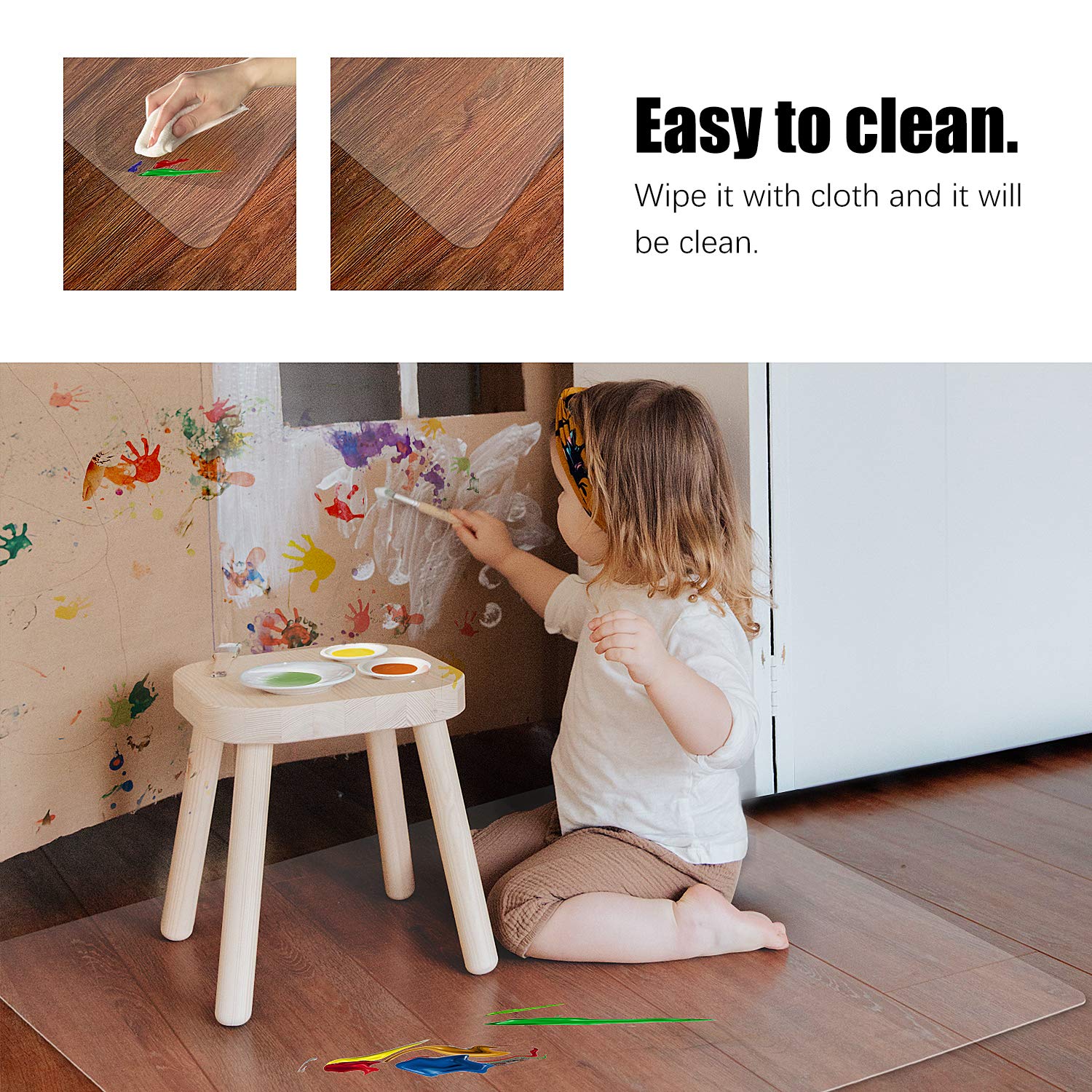 Kuyal Clear Chair Mat, Hard Floor Use, 48" x 36" Transparent Office Home Floor Protector mat Chairmats (48" x 36" Rectangle)