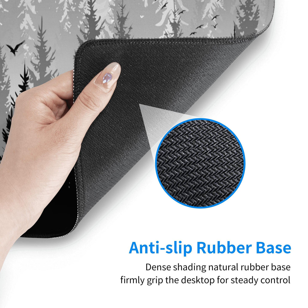 Misty Forest Mouse Pad Large Black Grey White Gaming Mouse Pad XL Extended Long Keyboard and Mouse Desk Mat Big Desk Pad Non-Slip Rubber Base with Stitched Edges Mouse Mat for Gaming and Office