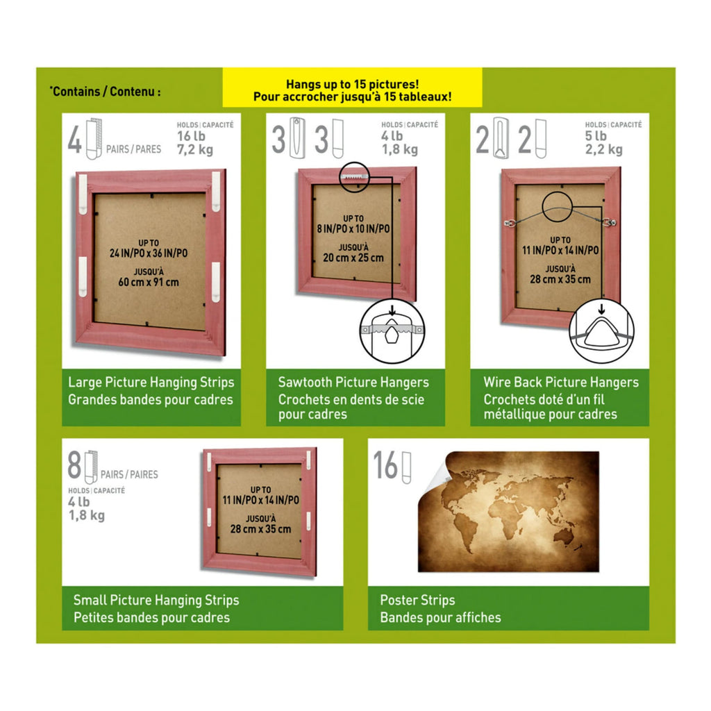 Command Picture Hanging Kit, Various Sized Picture Hanging Hooks and Strips To Hang Up To 15 Pictures, Indoor Use, Back to School Dorm Room Essentials, 1 Kit