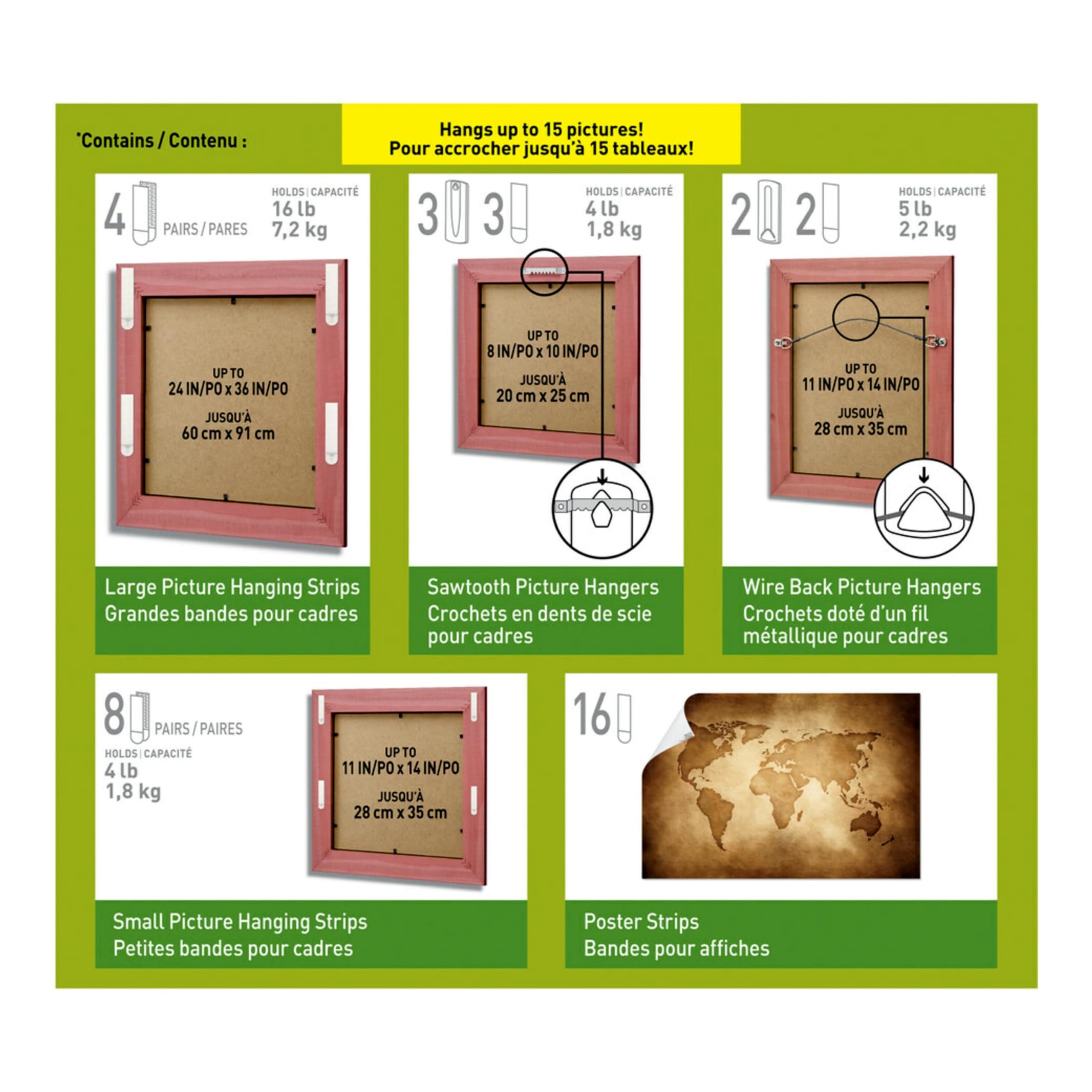Command Picture Hanging Kit, Various Sized Picture Hanging Hooks and Strips To Hang Up To 15 Pictures, Indoor Use, Back to School Dorm Room Essentials, 1 Kit