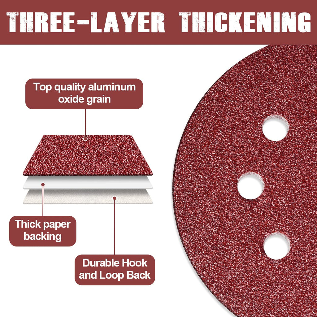 150pcs Sandpaper Set 5 inch 8 Holes Sanding Discs 60 80 100 120 150 180 240 320 400 600 Grit Round Sandpaper Assorted for Random Orbital Sander