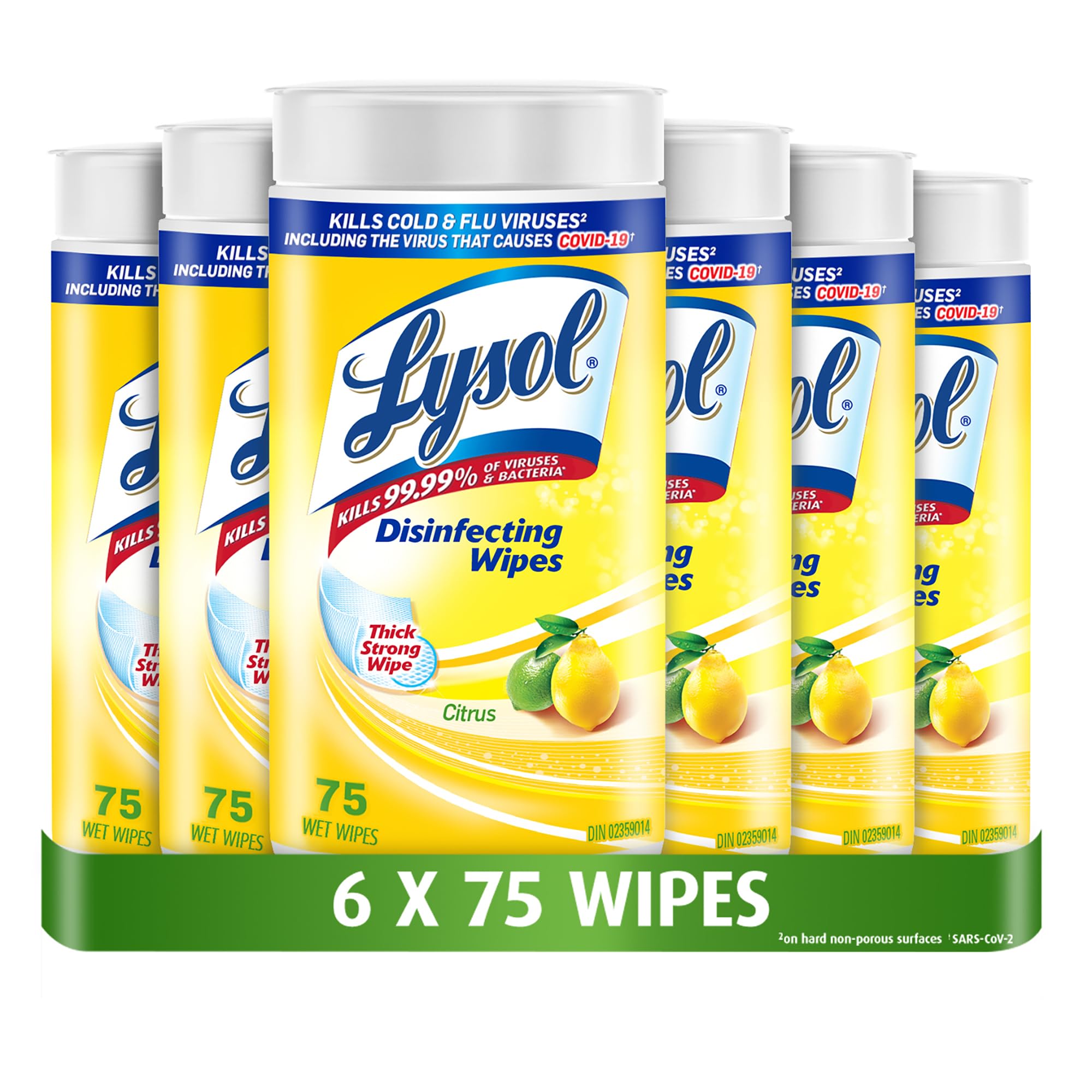 Lysol Disinfecting Wipes, Thick Cleaning Wipes with Micro Pocket Design for Home & Electronics, Kills 99.9% of Germs, Removes Allergens, Citrus Scent, 6 x 75 Count (450 Total Wipes)