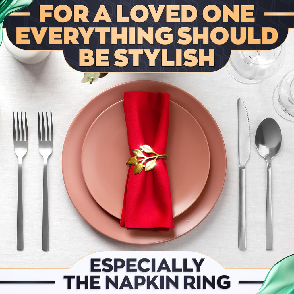 Gold Napkin Rings Set of 20 - Easter Napkin Rings Fits Various Napkin Styles, Reusable Elegant Gold Leaf Design for Dinner Parties, Special Events, Holidays & Easter Table Decor, Great Gifts for Hosts