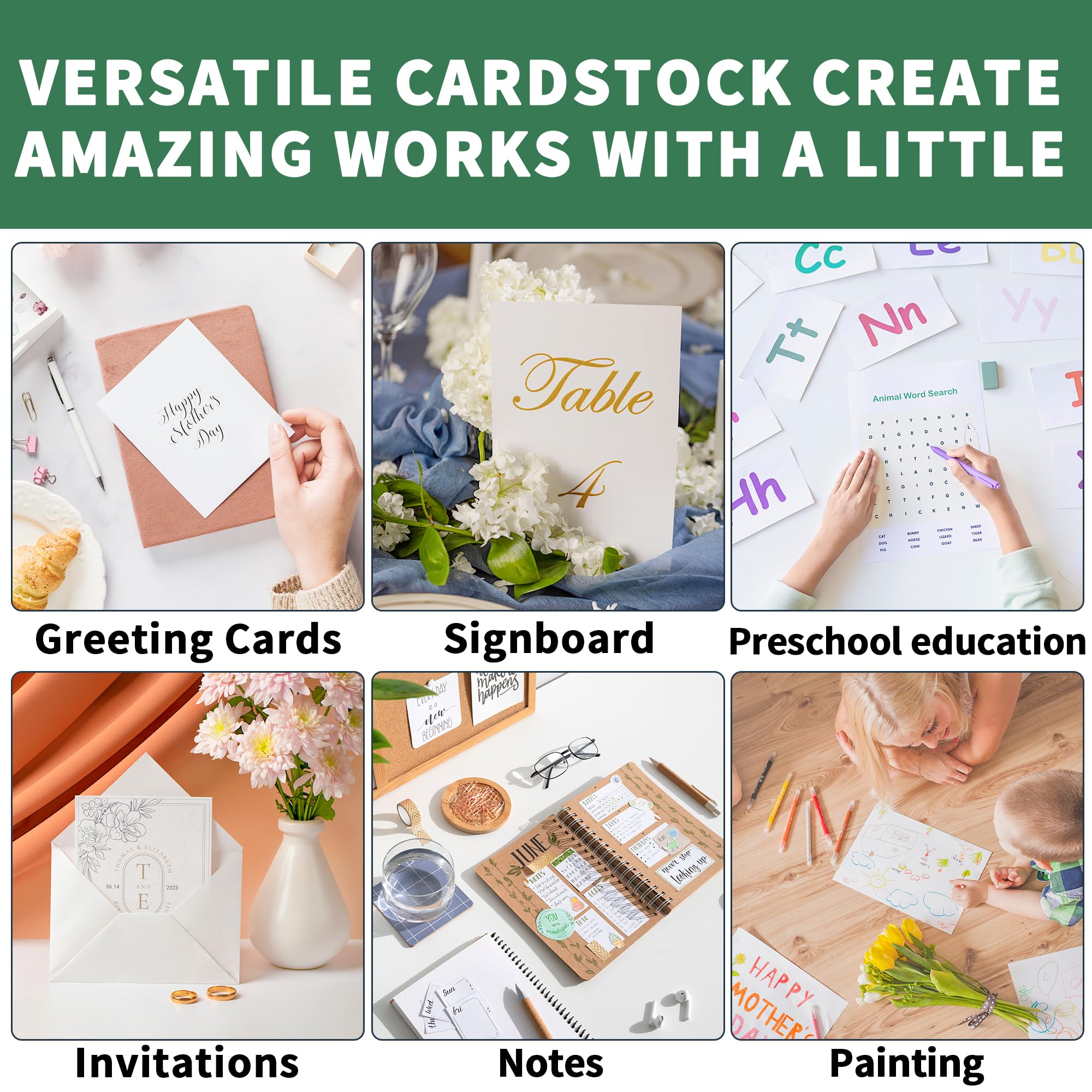 200 Sheets White Cards Blank - 5''x7'' White Card Stock 300gsm/110lb Thick Paper Cardstock, Heavy CardStock Blank for Wedding Invitations, Index Cards, Greeting, Note - PAP07300200