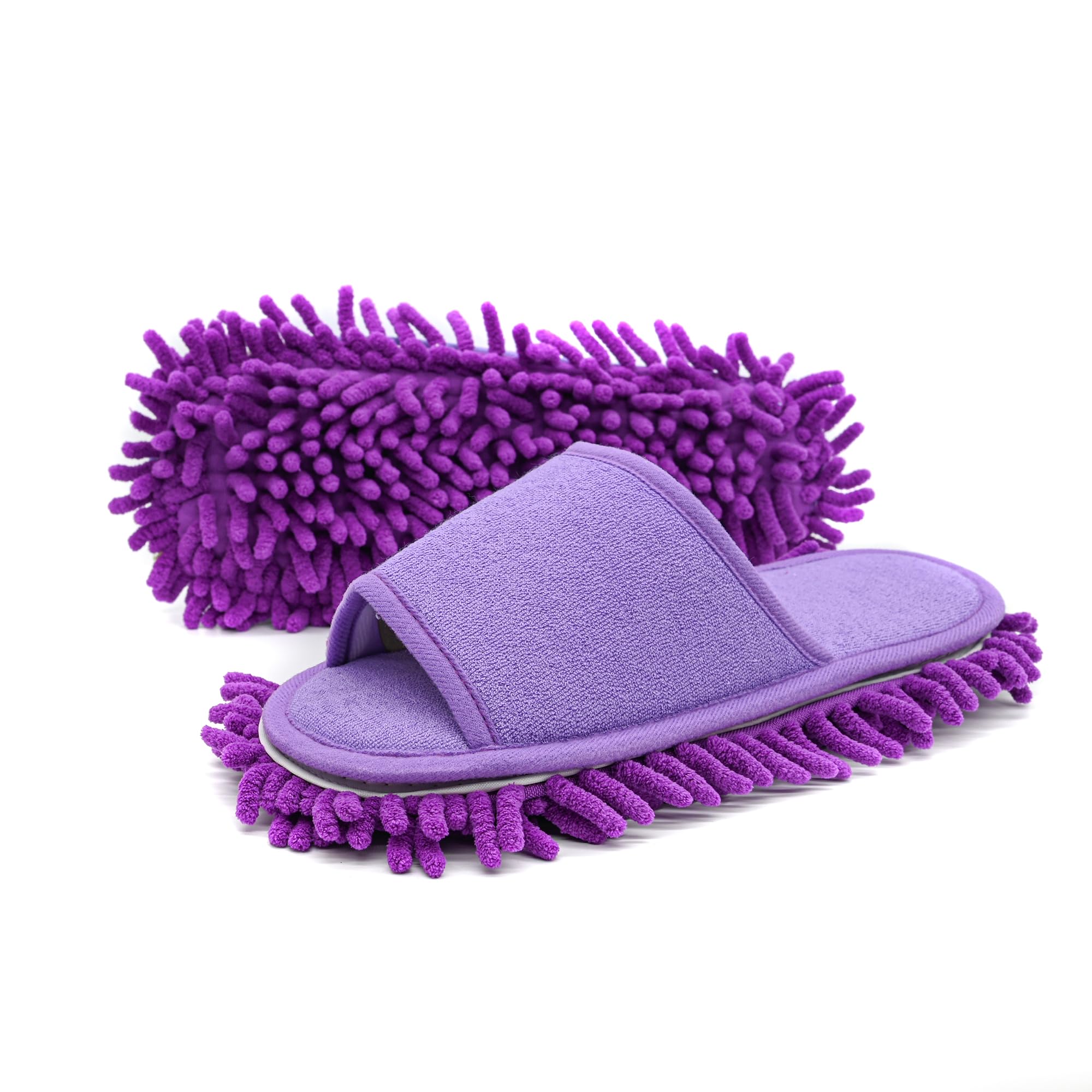 Friendly House Women's Microfiber Floor Cleaning Mop Slippers with Terry Towel Fabric(Purple,7-8.5)