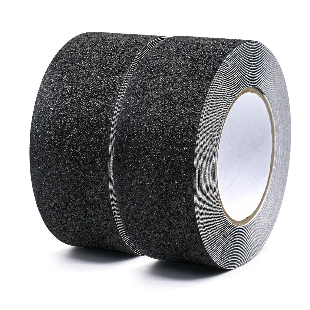 BOMEI PACK Heavy Duty Black Anti Slip Tape, Waterproof Non Slip Safety Tape for Stair Steps Outdoor/Indoor, 2Rolls Grip Traction Tape 2 Inch x 33Ft