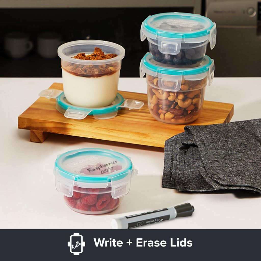 Snapware Total Solution 16-Pc Plastic Food Storage Containers Set, 2-Cup & 1-Cup Round Meal Prep Container, BPA-Free Lids with 4 Locking Tabs, Microwave, Dishwasher, and Freezer Safe
