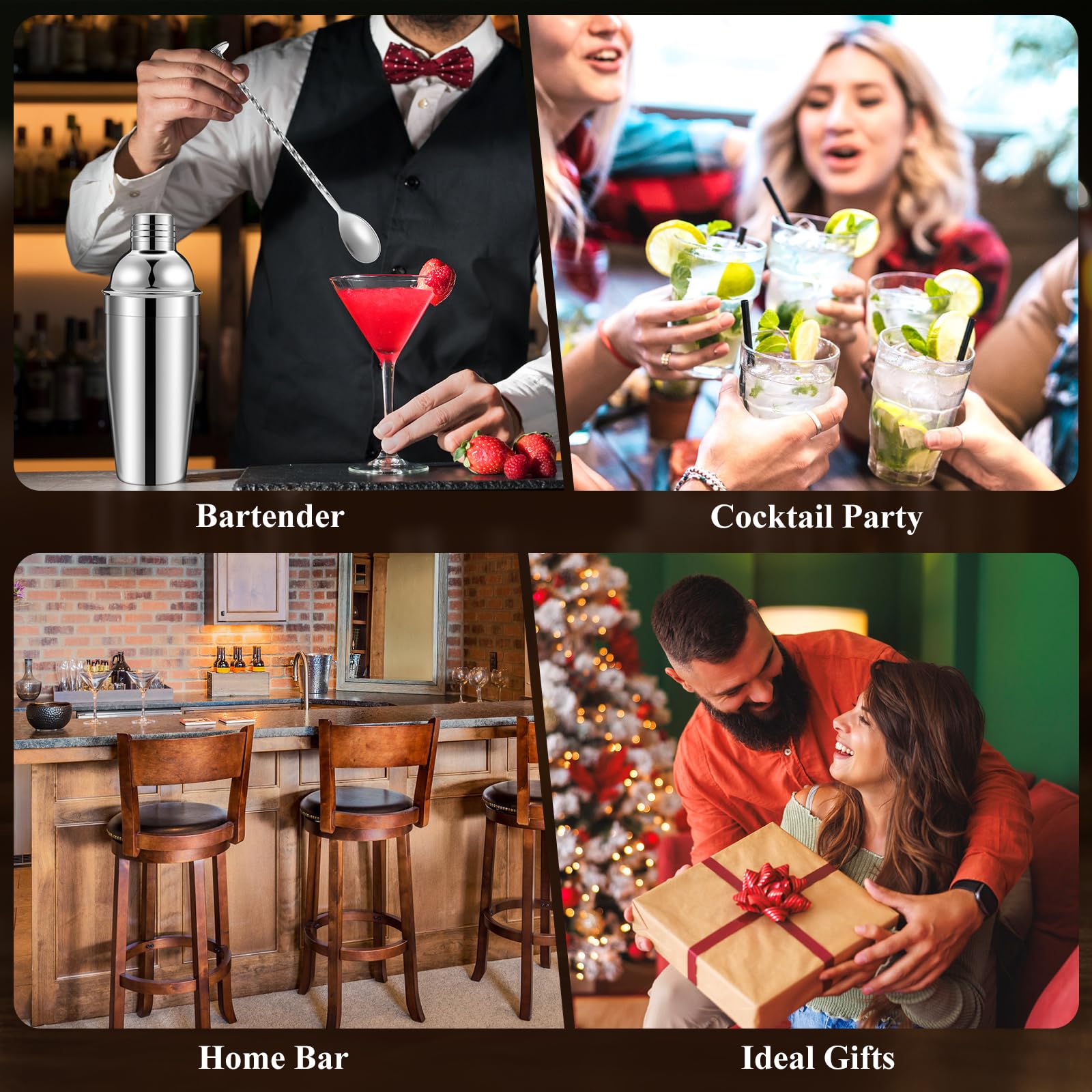 HANFLLC 24oz Cocktail Shaker Set, Drink Shaker Cocktail Kit 304 Stainless Steel, Martini Shakers with Strainer, Bar Drink Shakers for Cocktail with Mixing Spoon & Double Sided Jigger Men Gifts Ideas