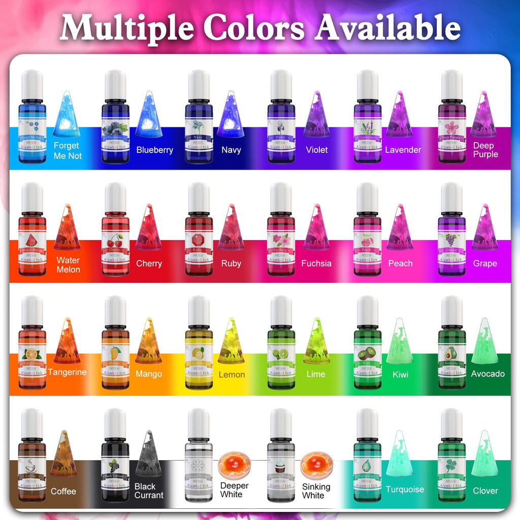 Alcohol Ink Set - 24 Vibrant Colors for Resin Art, Petri Dish Making, Epoxy Painting - Concentrated Alcohol-Based Paint Color Dye for Tumbler Making - 24 x 10ml/.35oz