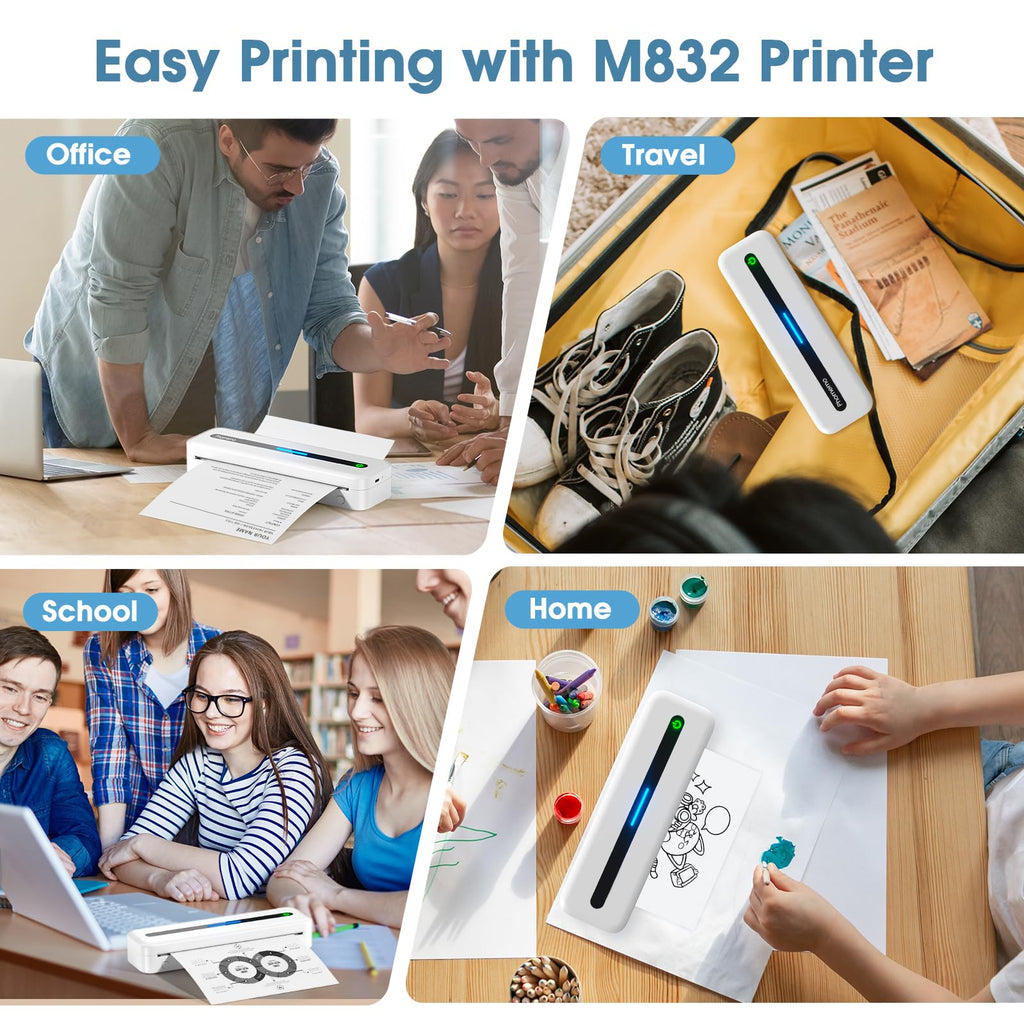 Phomemo M832 Thermal Paper 8.5" x 11", 4 Rolls US Letter Thermal Printer Paper, Quick-Dry Thermal Roll Paper Compatible with M832D M832 M834 M835 A285M Portable Printer