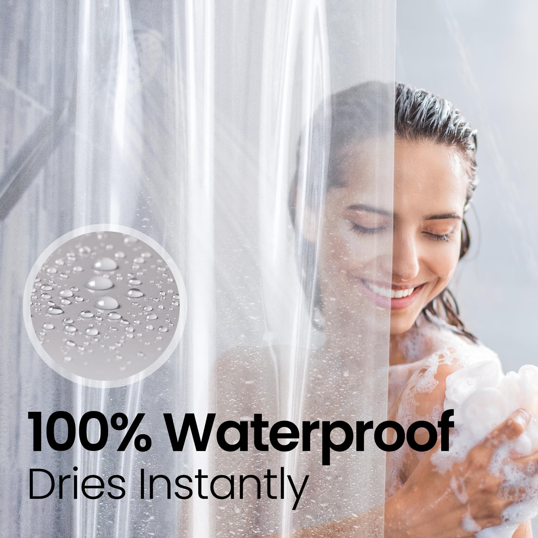 LiBa PEVA 8G Bathroom Shower Curtain Liner, 72" W x 72" H, Clear, 8G Heavy Duty Waterproof Shower Curtain Liner