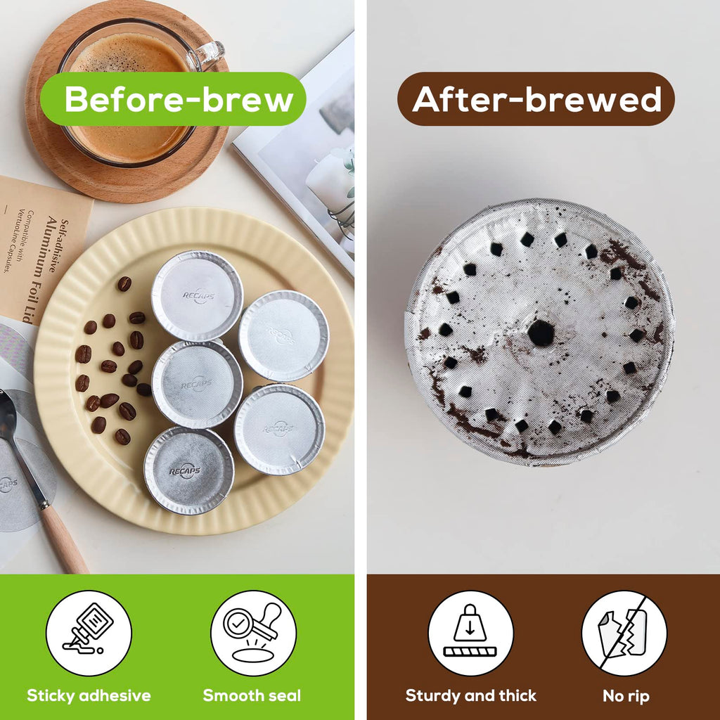 RECAPS Aluminum Foil Lids to Reuse Coffee Pods Reusable Coffee Filter Refillable Filter Compatible with Nespresso VertuoLine Vertuo 200 Pcs 62mm(Coffee Pods Excluded)