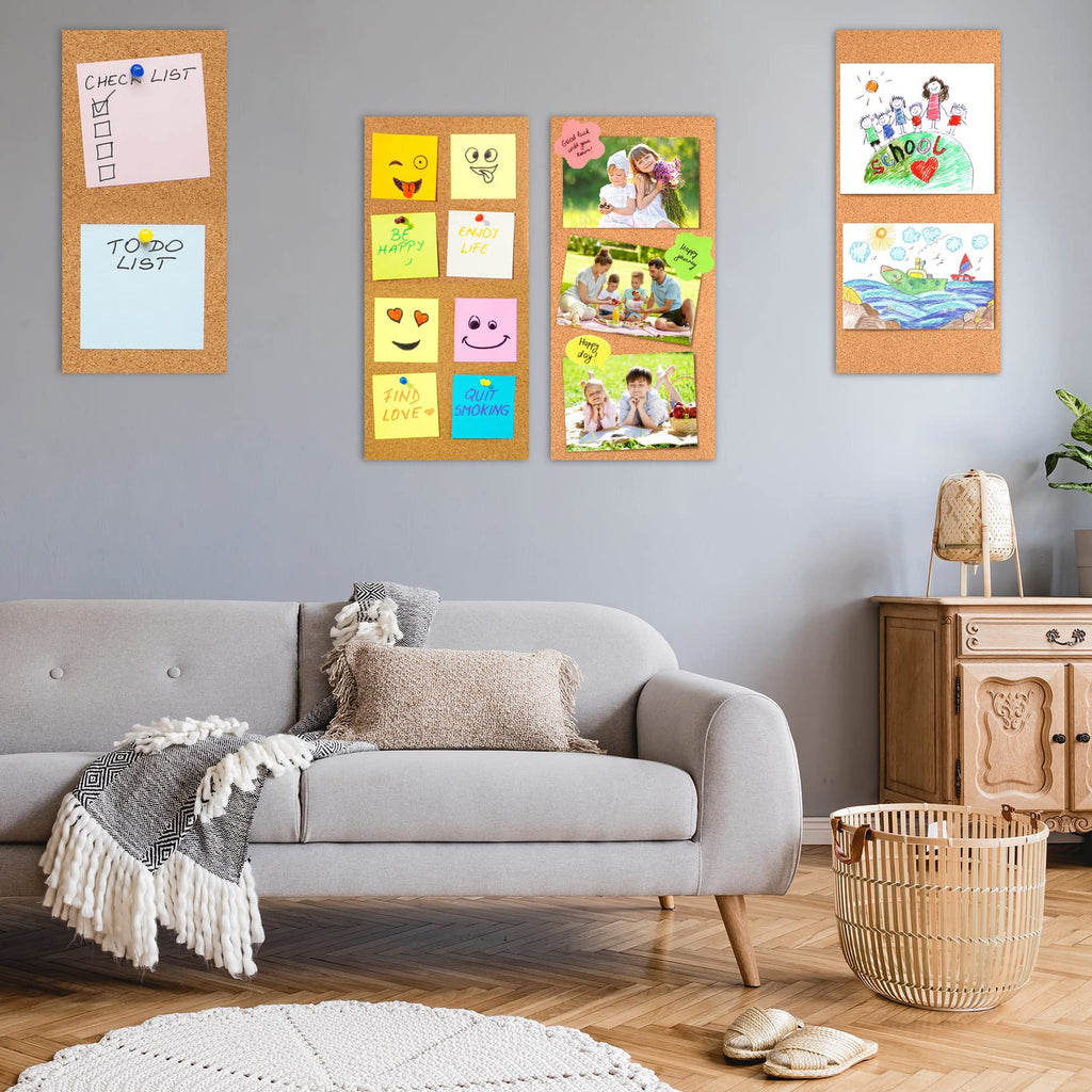 TUPARKA 6 Pack Cork Board Bulletin Boards 17"x8" - 1/4" Self-Adhesive Corkboards With 100 Push Pins for Wall, Home, School, Office Decorative