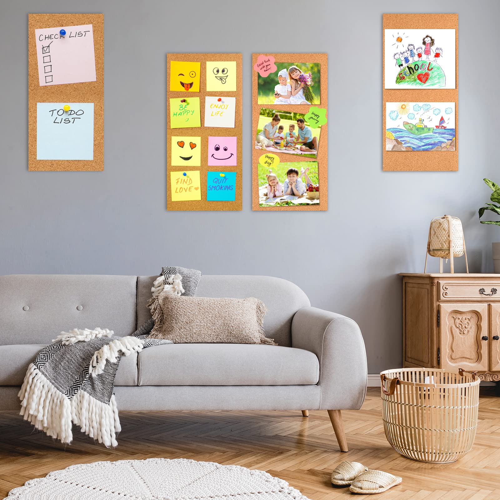 TUPARKA 6 Pack Cork Board Bulletin Boards 17"x8" - 1/4" Self-Adhesive Corkboards With 100 Push Pins for Wall, Home, School, Office Decorative