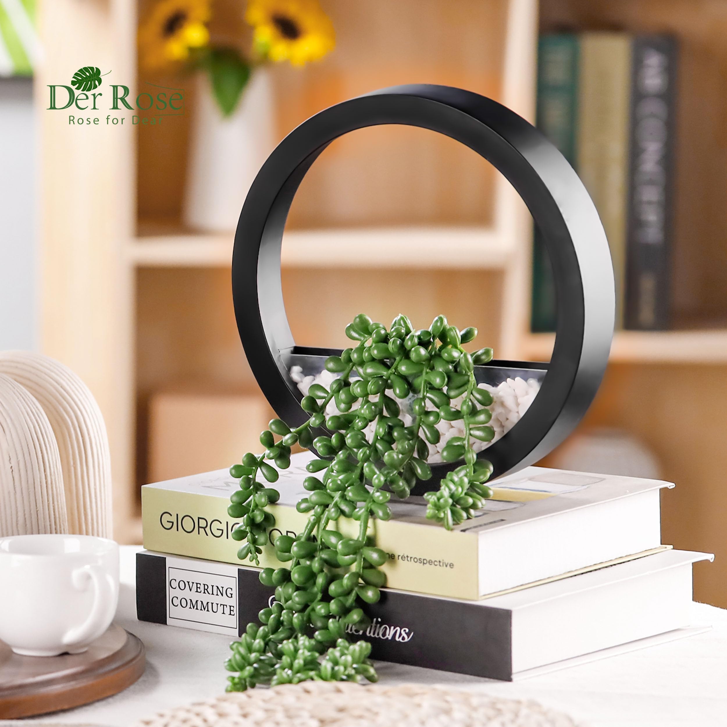 Der Rose 2Pcs Fake Hanging Plants Artificial Succulents Faux Hanging Plants in Black Pots for Bathroom Home Boho Kitchen Office Wall Decor Living Room Indoor