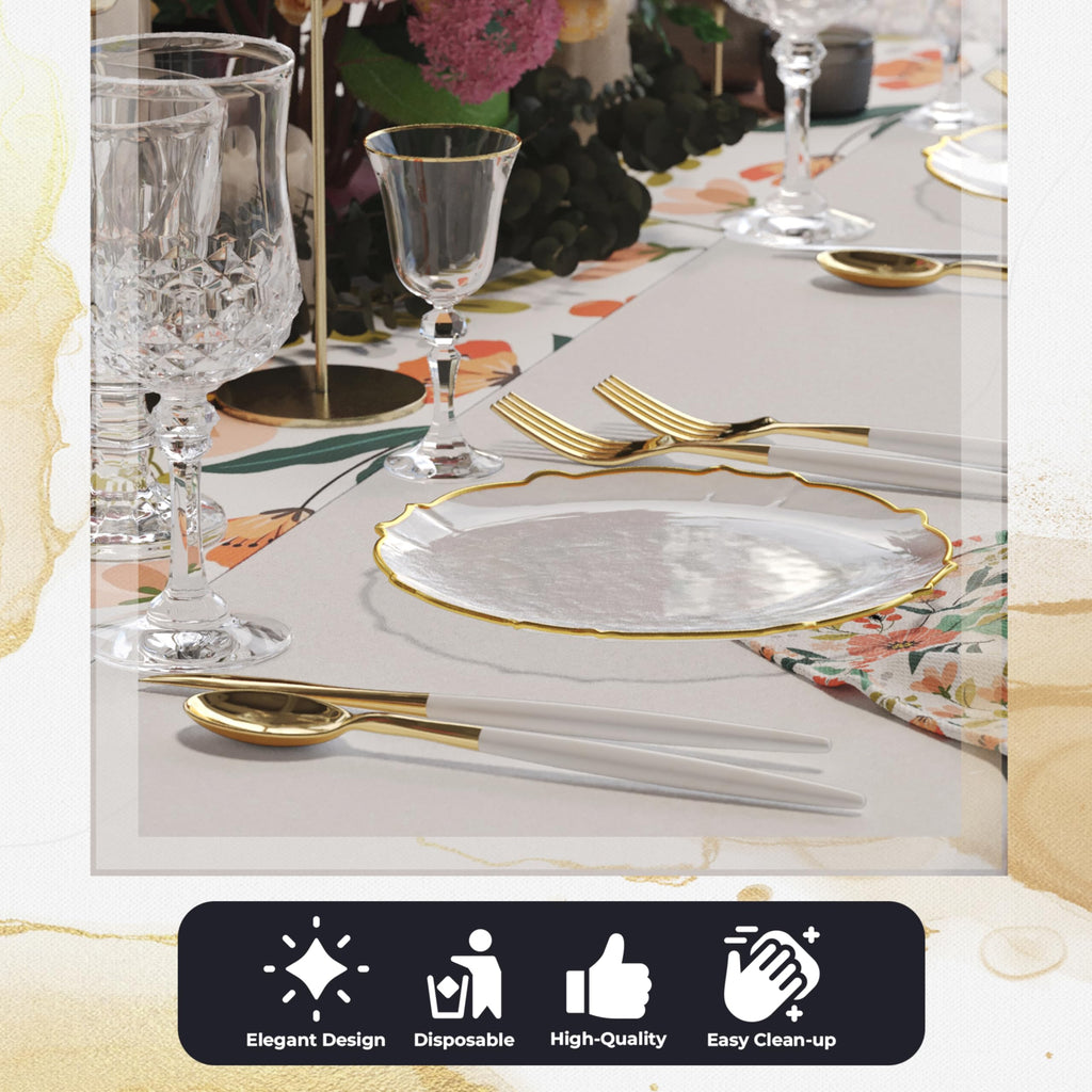 Exquisite Elegant 40 pcs Dinner Plates - 7.5 inch Gold Rimmed Plastic Dessert Plates - Fancy, Clear, Disposable for Parties
