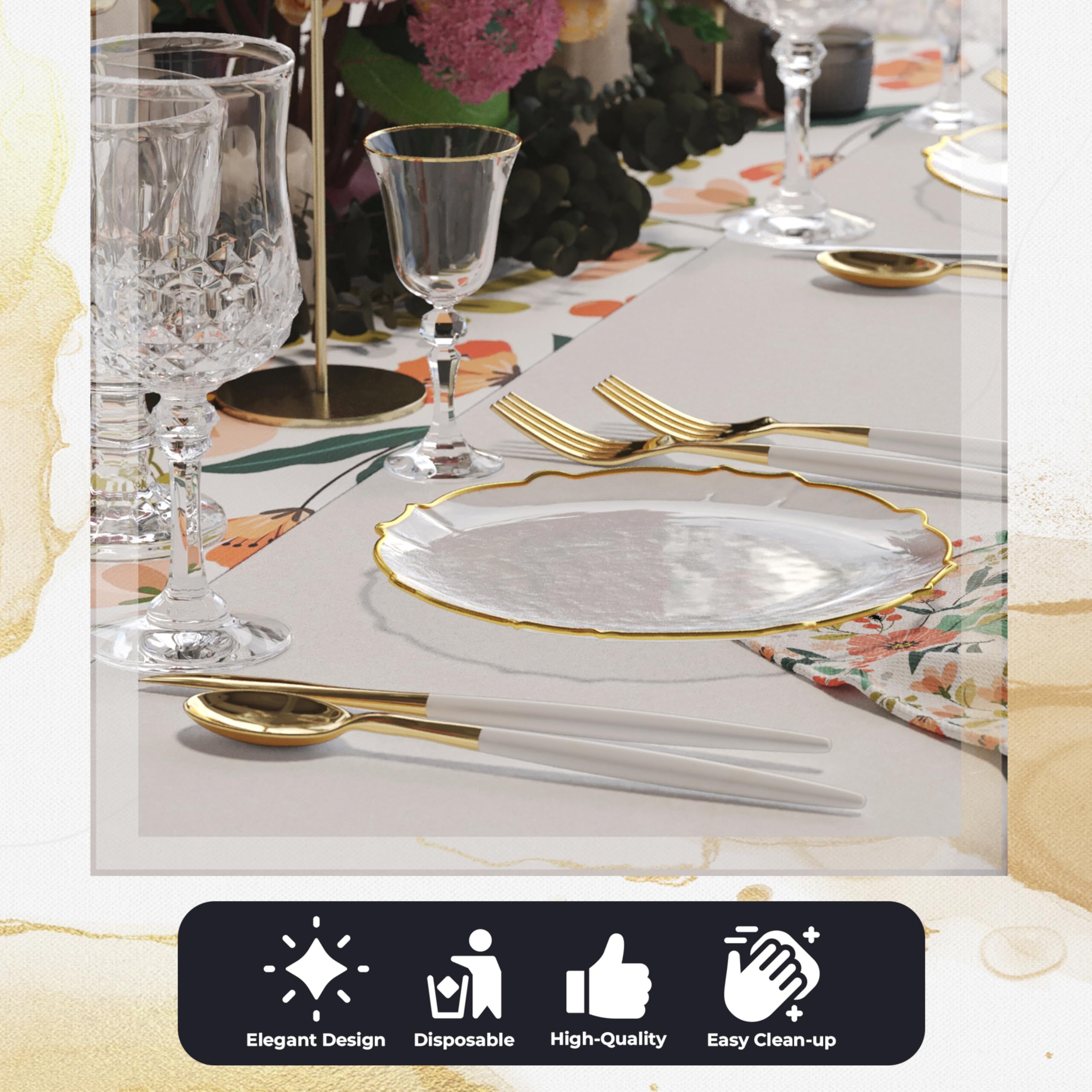 Exquisite Elegant 40 pcs Dinner Plates - 7.5 inch Gold Rimmed Plastic Dessert Plates - Fancy, Clear, Disposable for Parties