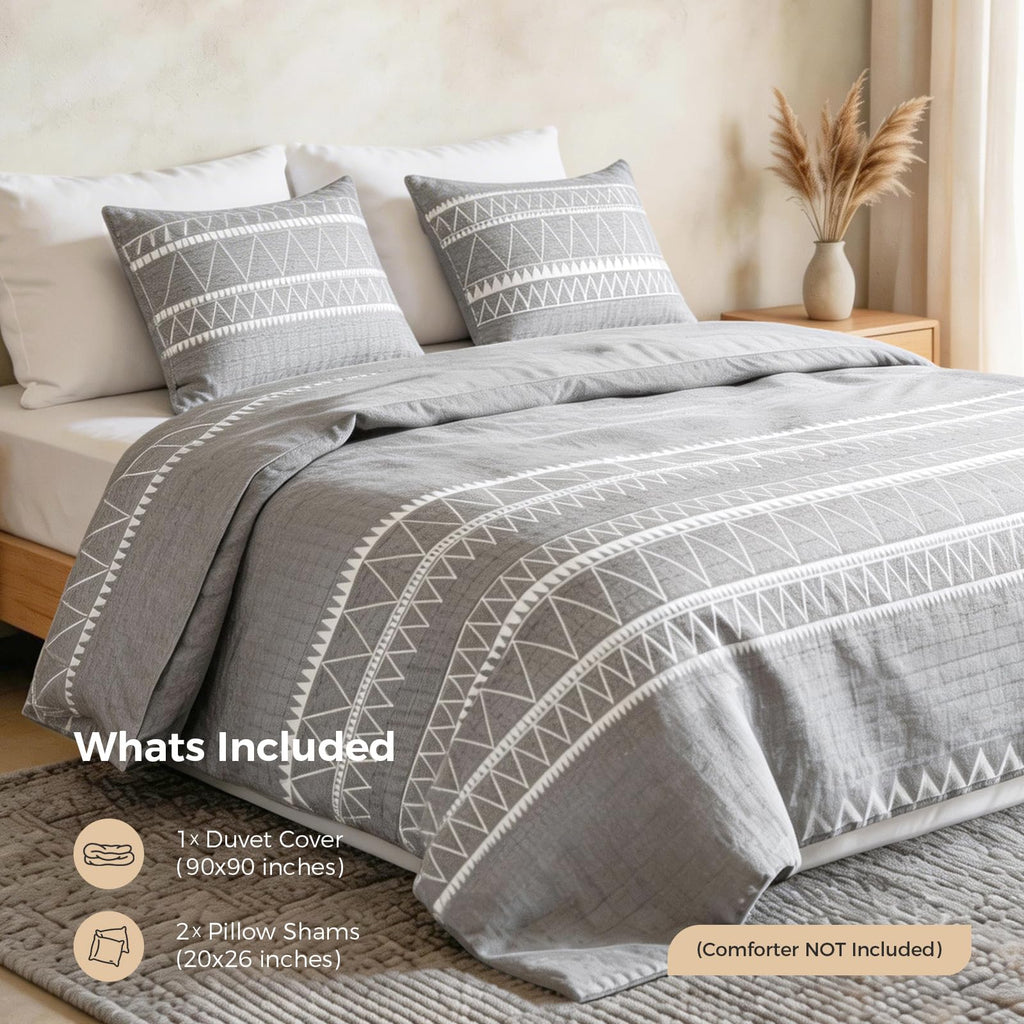 Lekesky Duvet Cover Queen, Ultra Soft Brushed Microfiber Queen Duvet Cover Set, 3 Pieces Breathable Queen Bedding Sets with Zipper Closure and Corner Ties, Grey Striped