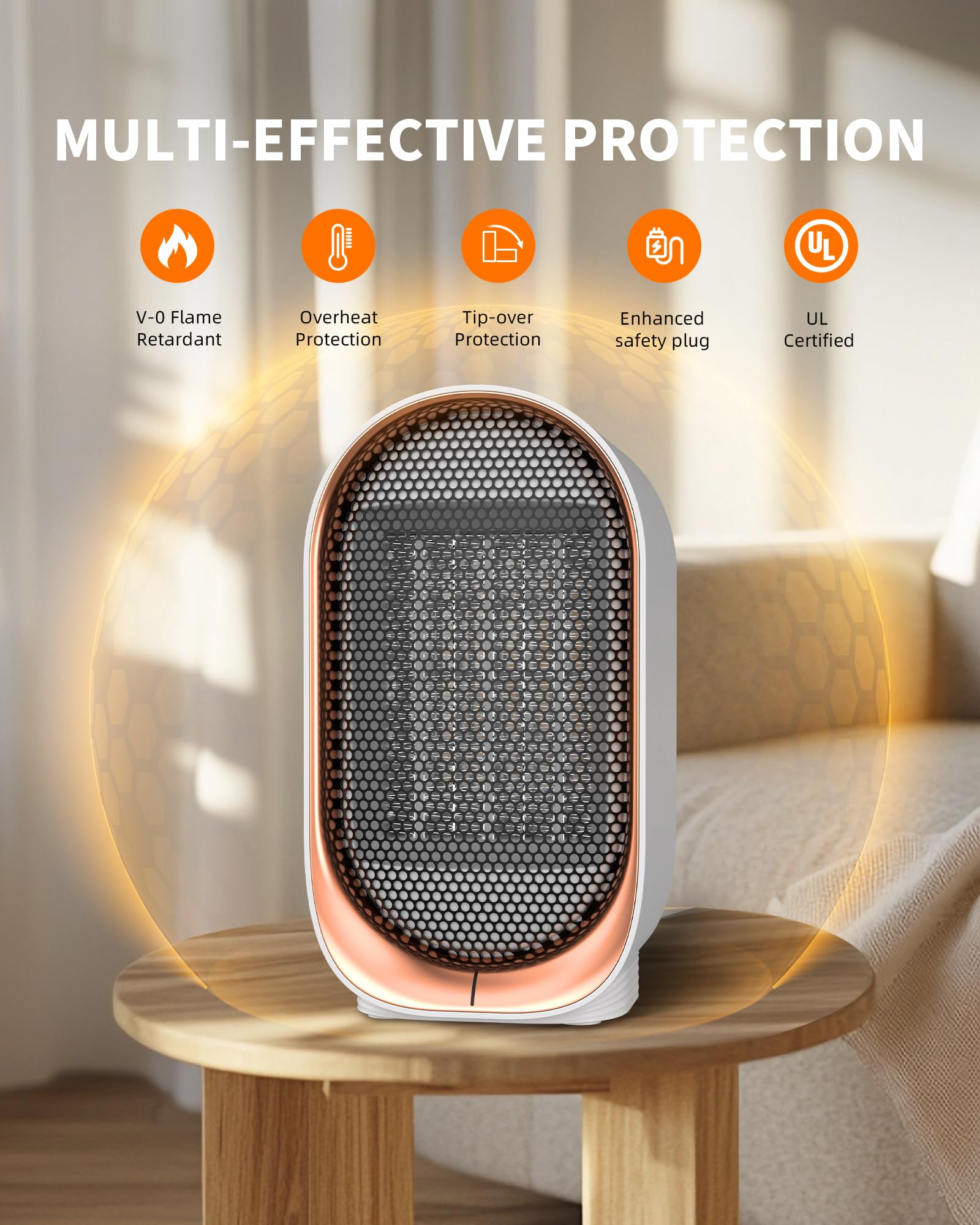 Space Heater, Portable Heater for Indoor Use, Small Electric Heaters with Overheat & Tip-Over Protection, Mini Desk Heaters for Office Bedroom Bathroom, Compact & Efficient Heating, Snow Withe