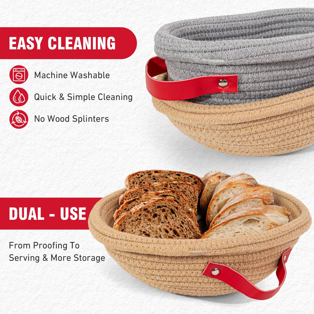 Banneton Proofing Basket Set - 9" Round & 10" Oval with Liners & Covers & Bread Lame | Cotton Rope Sourdough Bread Proofing Basket, Sourdough Tools Baking Supplies Gifts for Bakers, Women, Wife, Mom