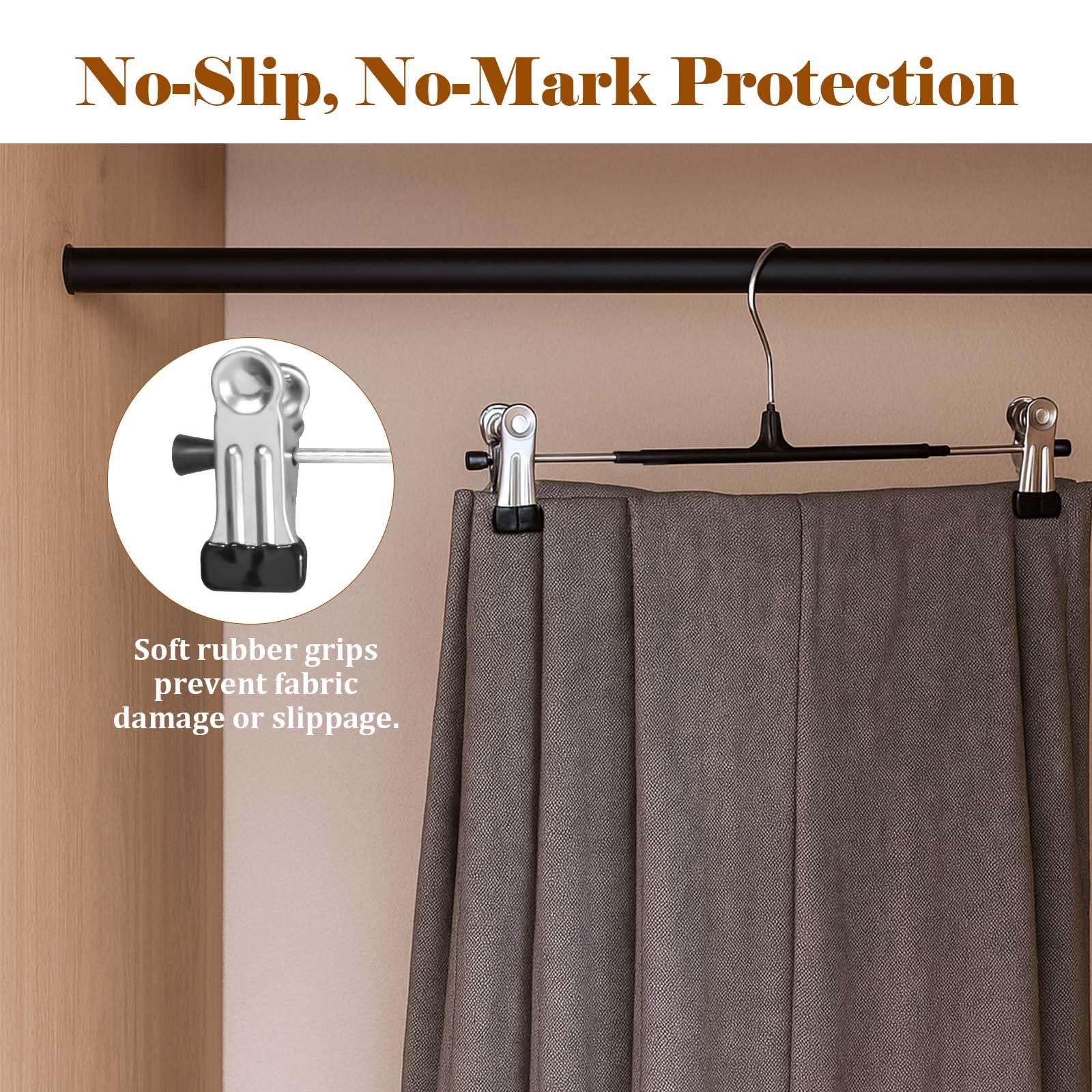 SOULNAMAN Pants Hangers with Clips, 20 Pack Pants Hangers, Adjustable Clothes Hangers, Space Saving Skirt Hanger,360° Swivel Hook Non-Slip for Pants,Skirts,Socks, Adjustable Skirt Hangers for Women