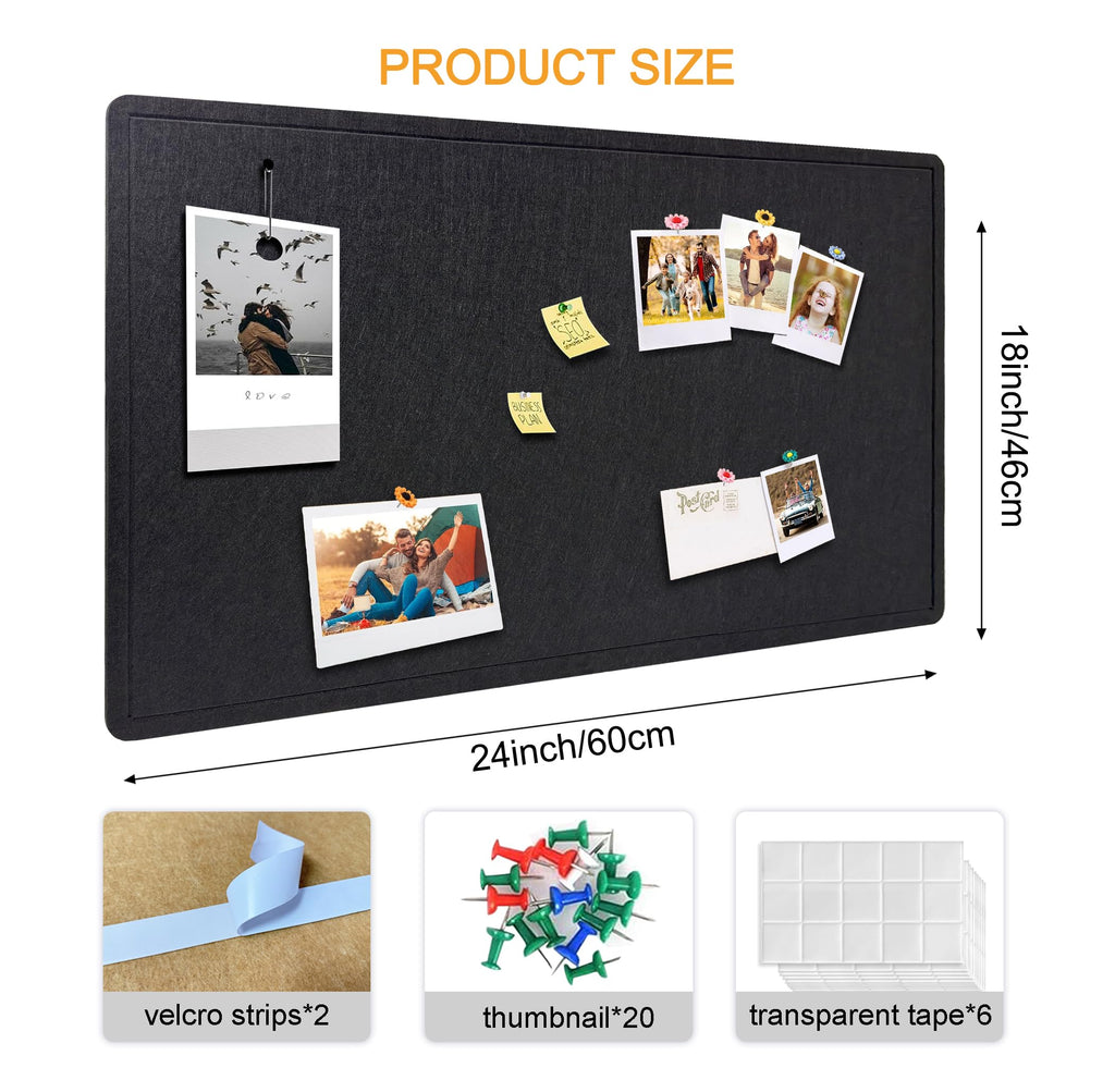 Yunihome Large Bulletin Board - Foldable 24x18 Inches Cork Board Alternative with 20 Push Pins, Self-Adhesive Felt Bulletin Board for Wall, Home Office Classroom Decor