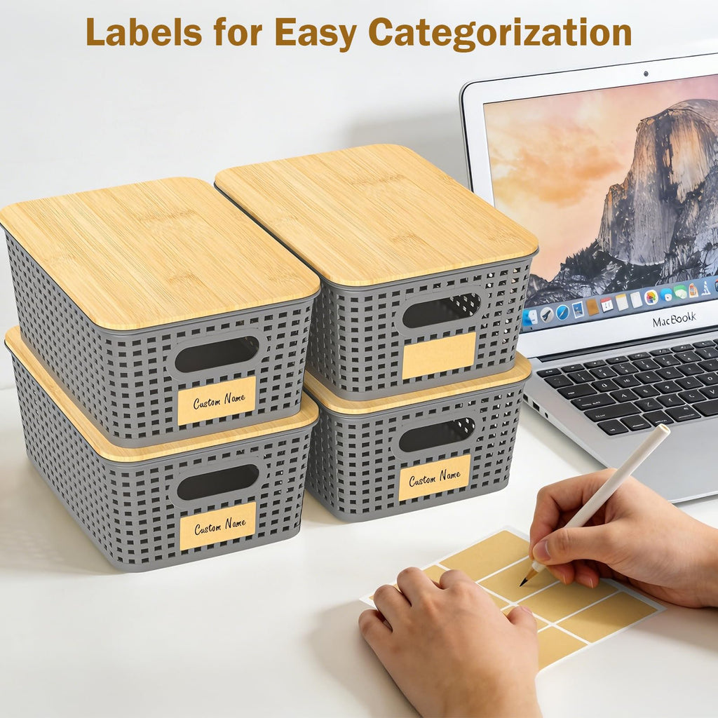 Stackable Storage Basket: Plastic Baskets Bins, Baskets for Organizing, Pantry Decorative Containers for Closets, Cabinets, Shelves(8 Pack, Grey)