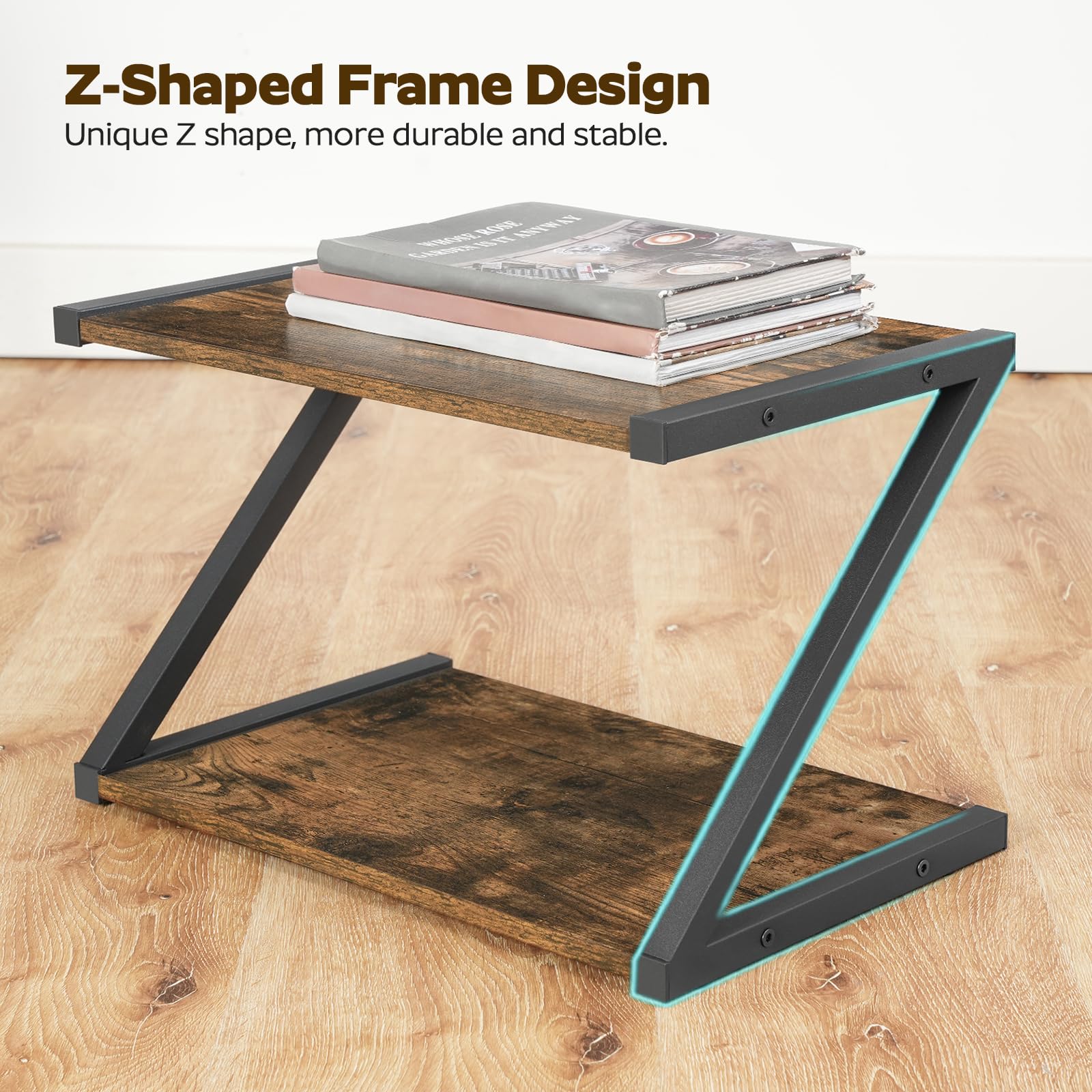 YATINEY Desktop Printer Stand, 2-Tier Printer Table with Storage Shelf, Under Desk Printer Stand for Home Office, Open Organizer Shelf, Easy Assembly, Rustic Brown PS02BR