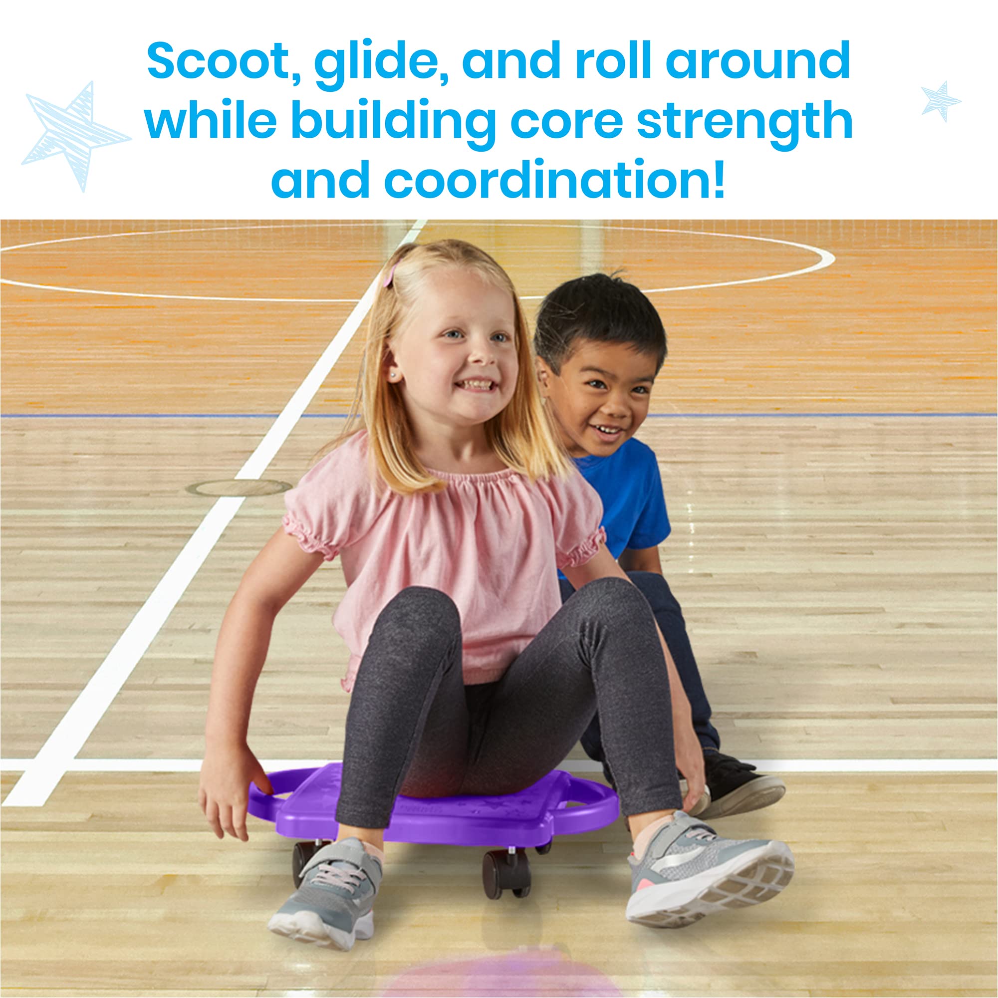 hand2mind Blue Indoor Scooter Board with Safety Handles for Kids Ages 6-12, Plastic Floor Scooter Board with Rollers, Physical Education for Home, Homeschool Supplies (Pack of 1)