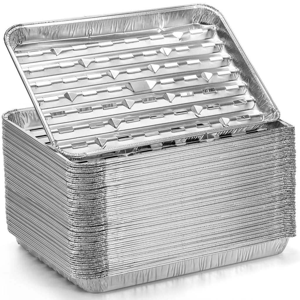Yesland 30 Pack Disposable Aluminum Pans with Perforated Bottom for Air Circulation - 13.4 x 9 x 1.1 Inch Food Containers, Aluminum Sheet Pans for Cooking, Baking, Heating, Storing, Meal Prep, Takeout