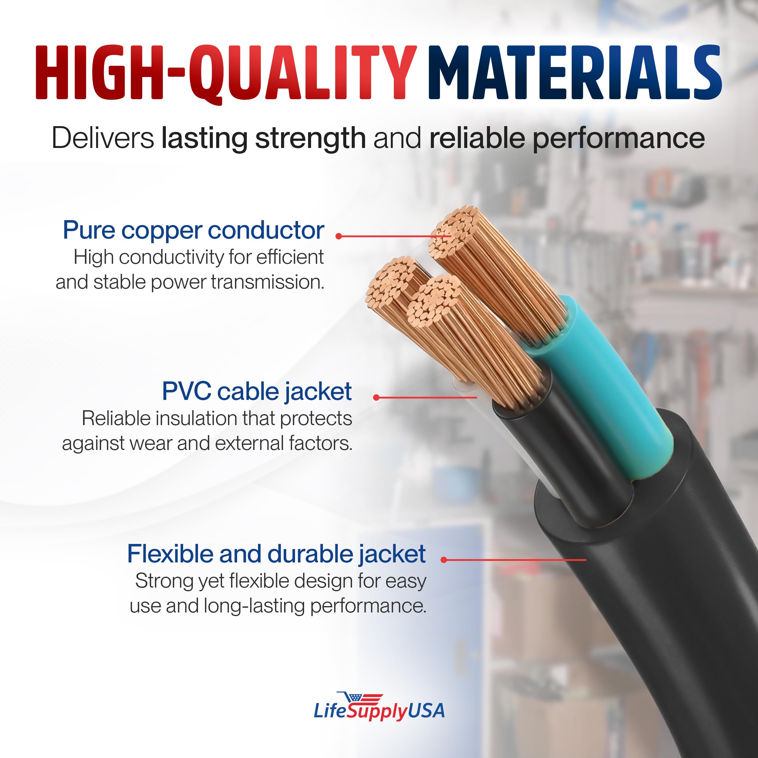 10ft Outdoor/Indoor Extension Cord 12/3 Gauge Extra Heavy Duty 3 Prong SJTW, Waterproof, Flexible Cold-Resistant Long Power Cord,15A 125V 1875W, Black by LifeSupplyUSA