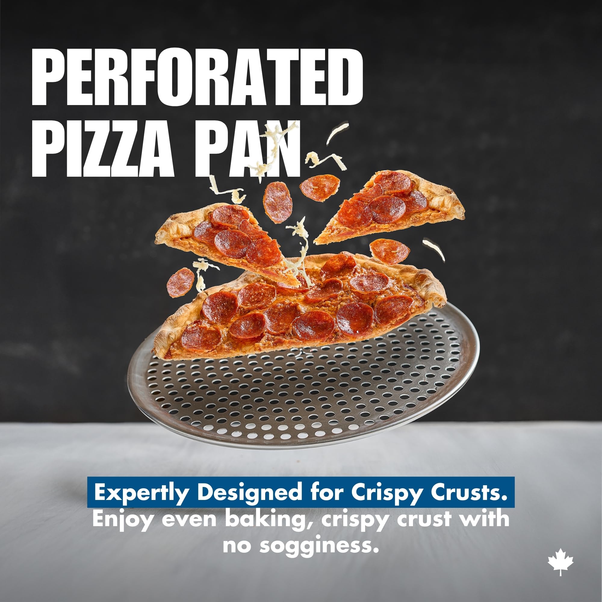 Norjac 12 Inch Pizza Pan with Holes, 2 Pack, Round Aluminum Pans for Oven, Rust-Free, Heavy-Duty, Perforated Baking Tray for Crispy Crust, Made in Canada