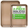 NutriChef Cookie Sheets - 2pc Nonstick Carbon Steel Baking Pan Set, PFOA, PFOS, PTFE Free Coating, Quarter and Jelly Roll Oven Trays, Great for Cookies, Roasting and More
