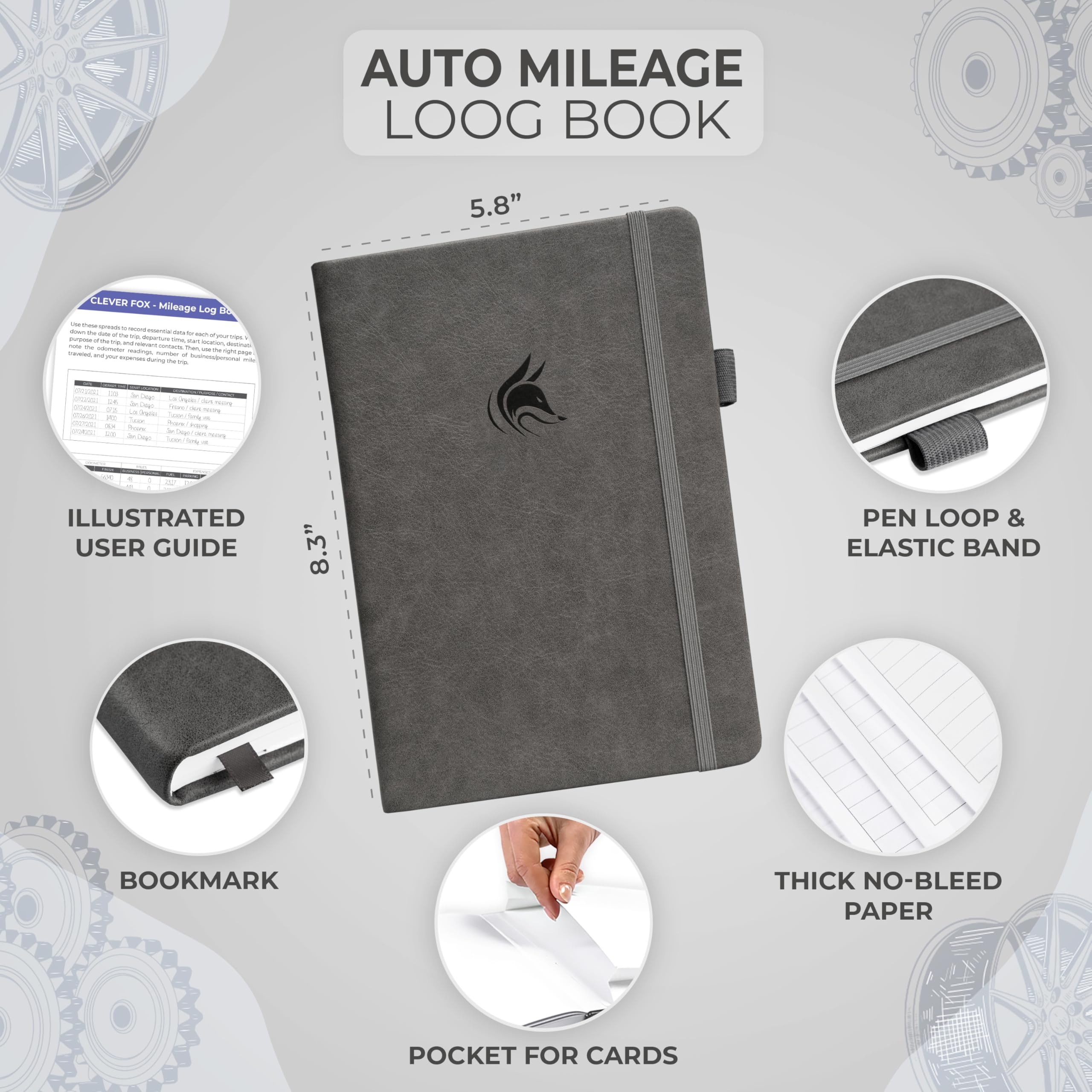 Clever Fox Auto Mileage Log Book – Vehicle Logbook with Mileage, Expense, Gas Consumption & Lubrication Trackers – Driving Logger for Car Records – A5 Size, 1,674 Mileage Entries (Grey)