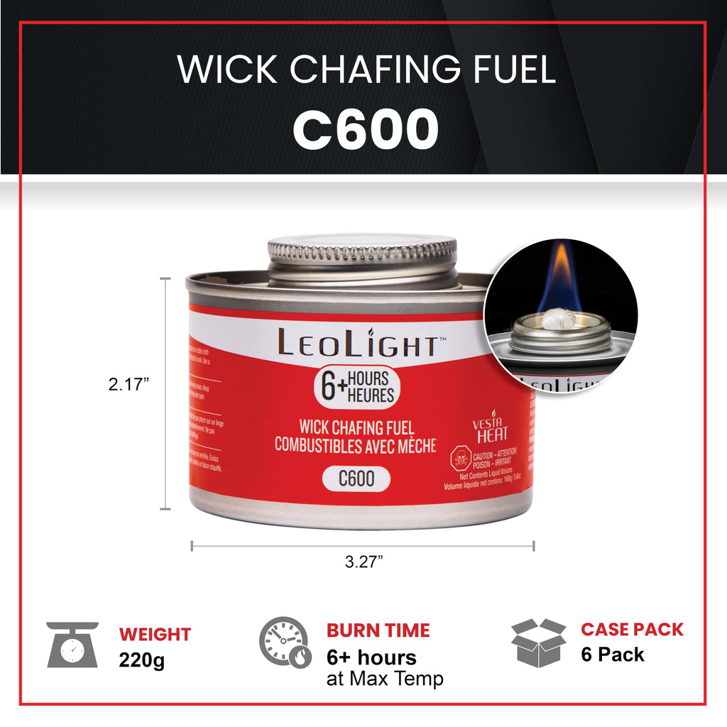 6 Pack Chafing Fuel 6 Hour Burn – Odorless, Smokeless & Spill-Proof Wick, 7.8oz Food Warmer Fuel for Chafing Dish Buffet Set & Catering Use, LeoLight