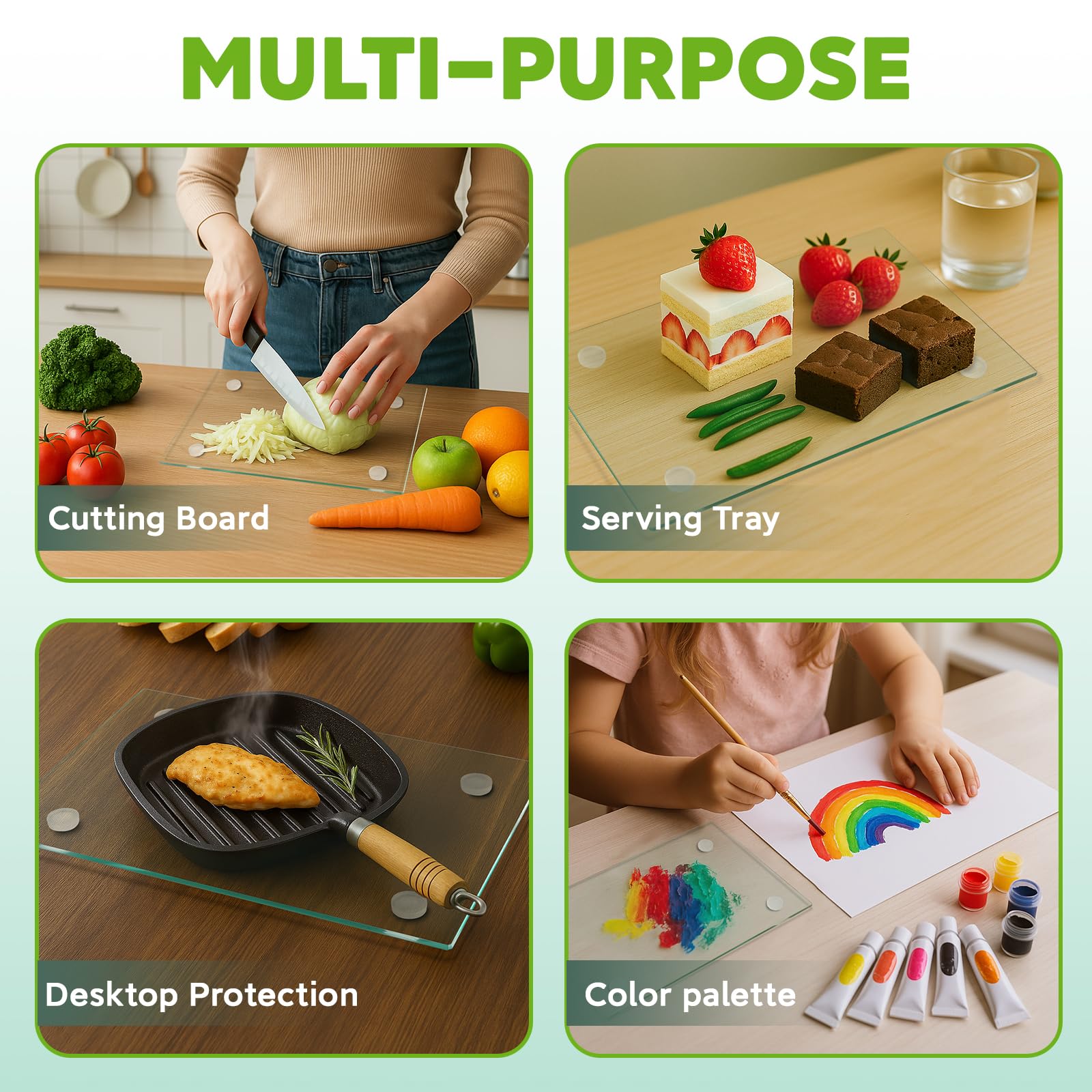 Tempered Glass Cutting Board for Kitchen, 2PCS Glass Chopping Board for Countertop, Clear Cutting Board with Rubber Feet, Shatter-Resistant, Heat Resistant, Easy to Clean (2PCS - 12"x16" & 12"x8")