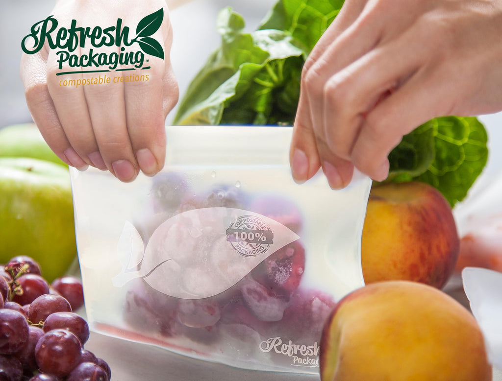 Refresh Packaging 100% Certified Small Size Zipper Locking Bags - 2 Boxes of 50 Compostable Bags Perfect as a Freezer Bags per Box, And Storage Bag - Small Size - 100 bags Total