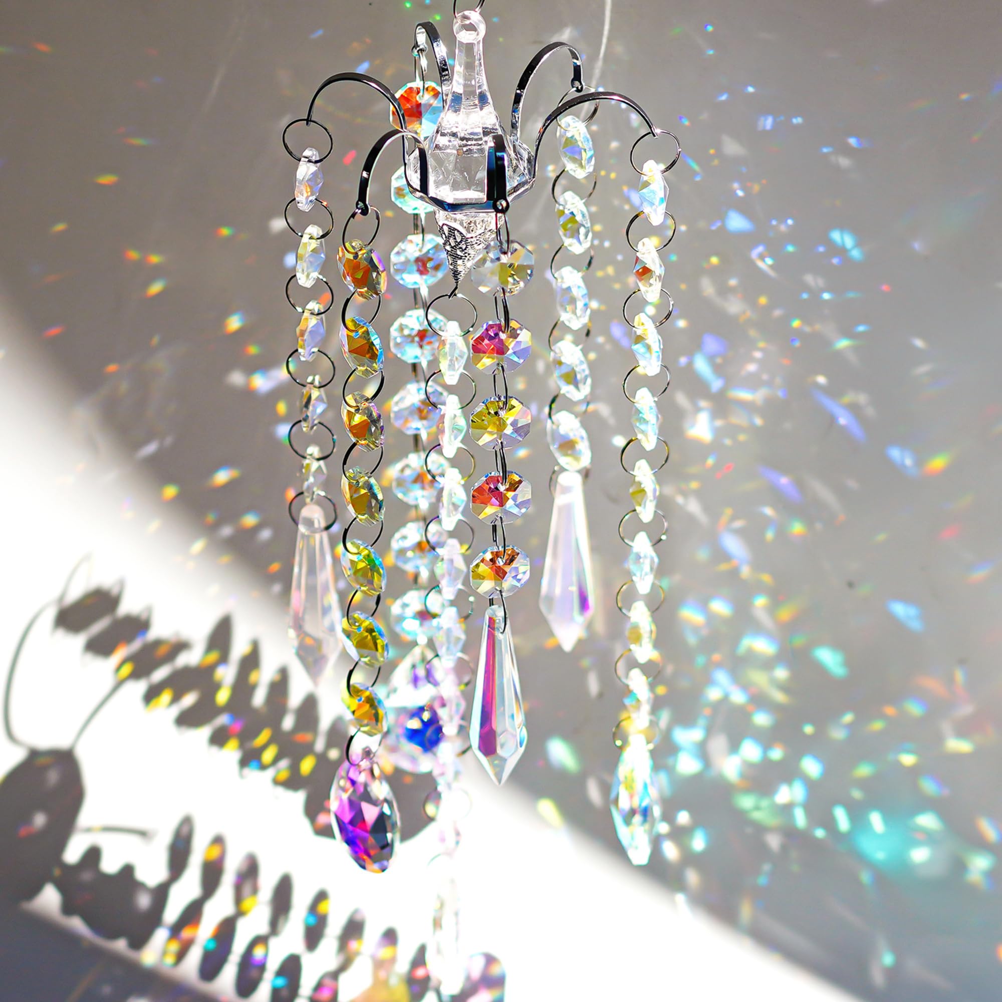 H&D Hyaline & Dora Chandelier Wind Chimes AB Coating Crystal Prisms Hanging Suncatcher Pendant Home Decor Gifts