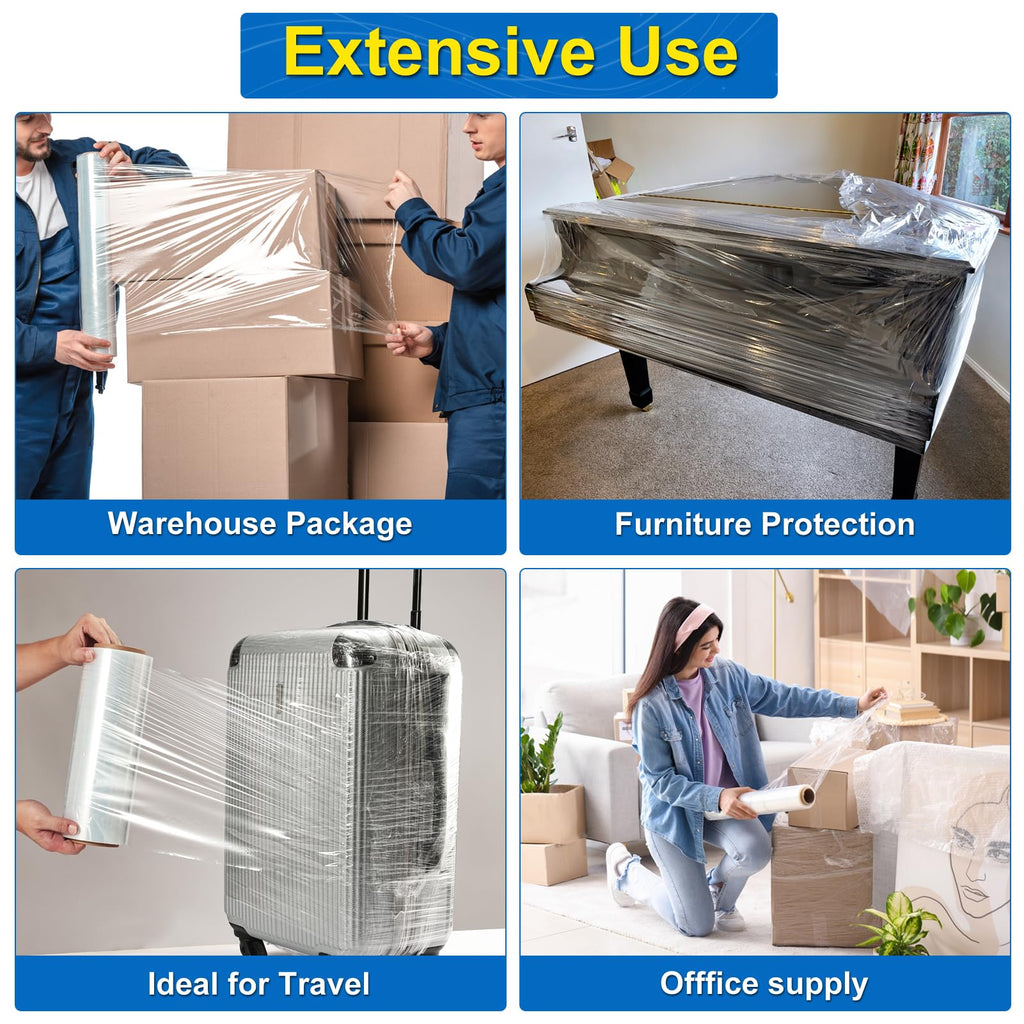Packpal 2 Rolls Shrink Wrap 12"x 1000ft Each Roll, Clear Plastic Wrap for Moving Furniture, Suitcases, Pallet. Stretch Wrap for Moving