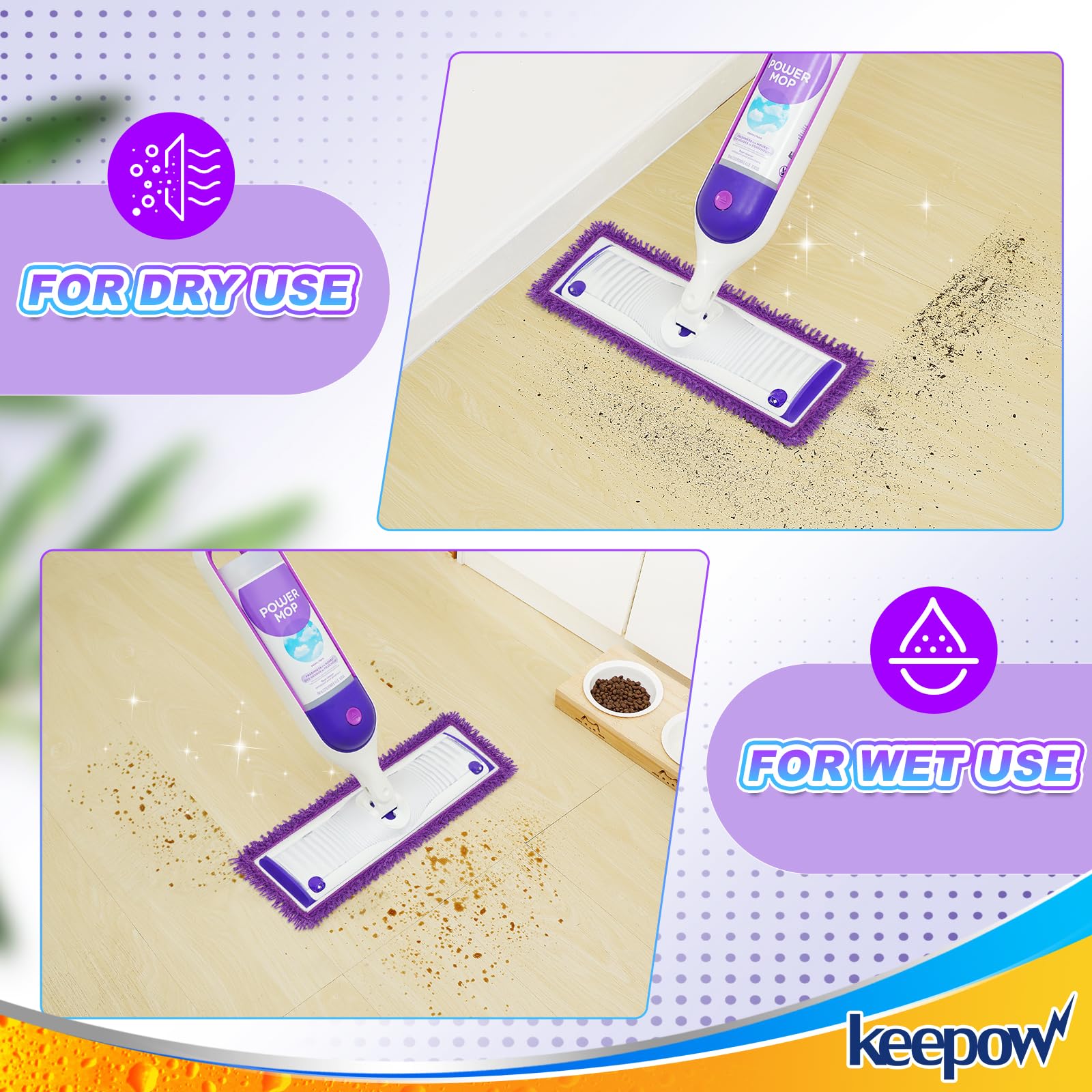 KEEPOW Reusable Power Mop Refill Pads Compatible with Swiffer Power Mop, Powermop Mopping Pad Refills for Wood Floor Cleaning, Machine Washable Microfiber Mop Pads, 4 Pack